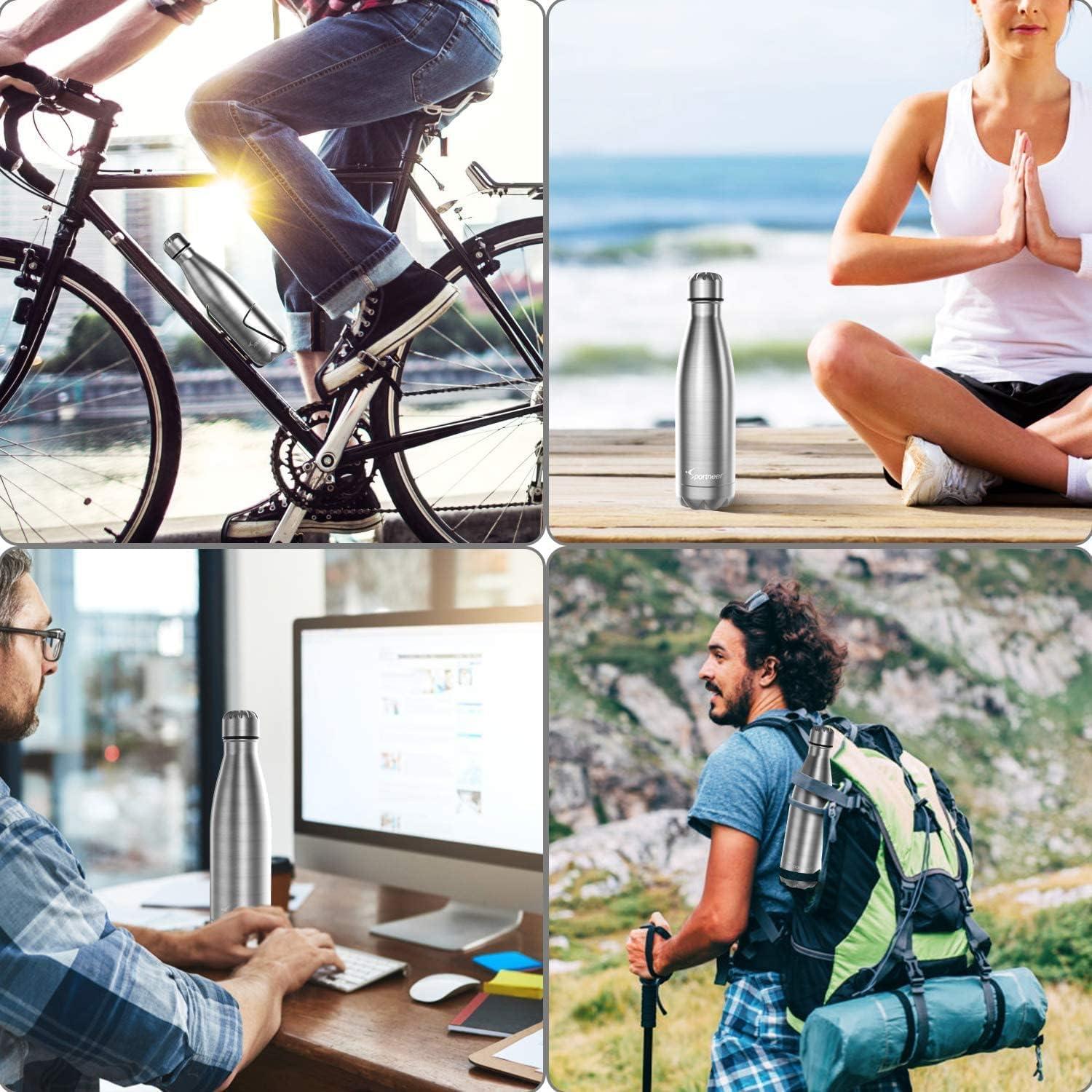 image:imageFlask Water Bottles Sportneer 17oz Insulated Stainless Steel Water Bottle Reusable Double Walled Metal Bottle Cola Shape Thermos LeakProof 24 Hours Cold 12 Hours Hot for Travel Hiking 500ml Silver