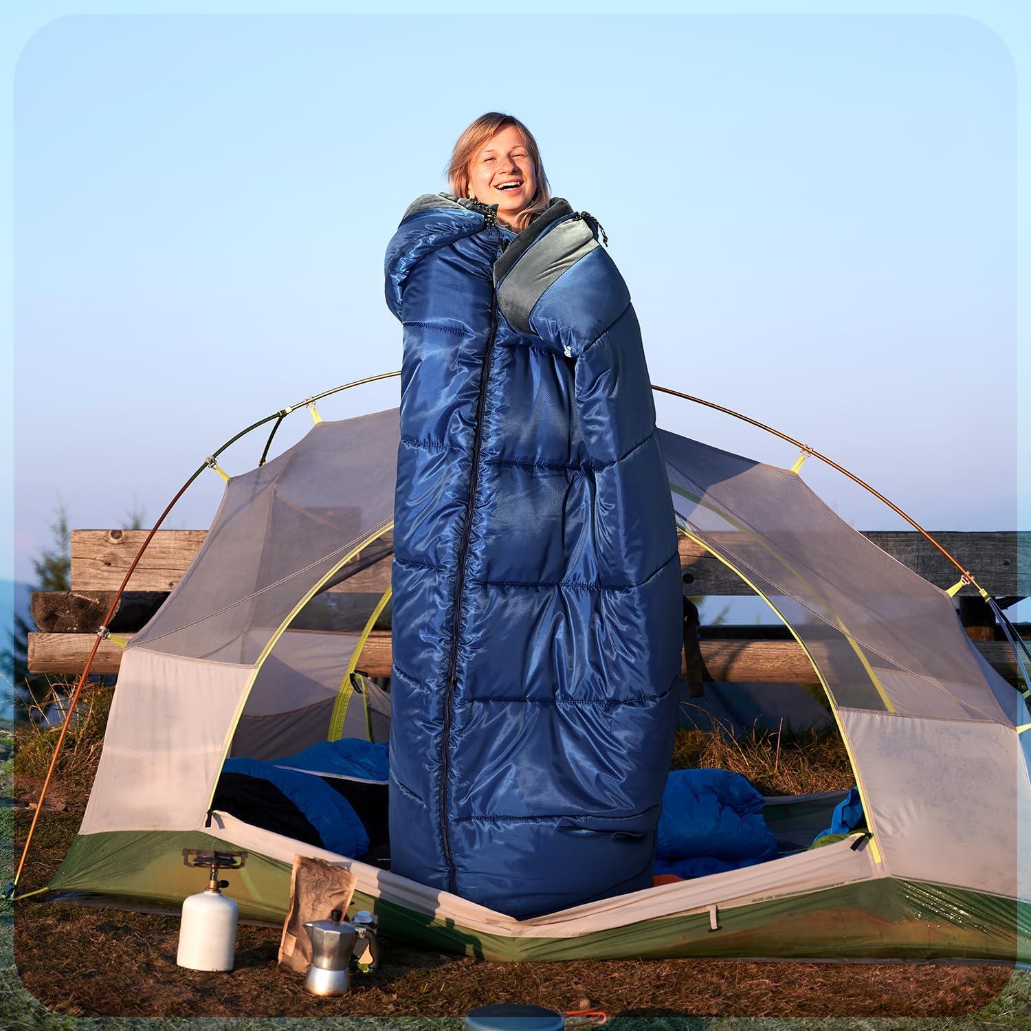 image:imageSportneer 0 Degree Sleeping Bag Crystal Velvet Fabric Lining XXL Winter Cold Weather Sleeping Bag Big and Tall Zero Degree Camping Detachable Hood Compression Sack