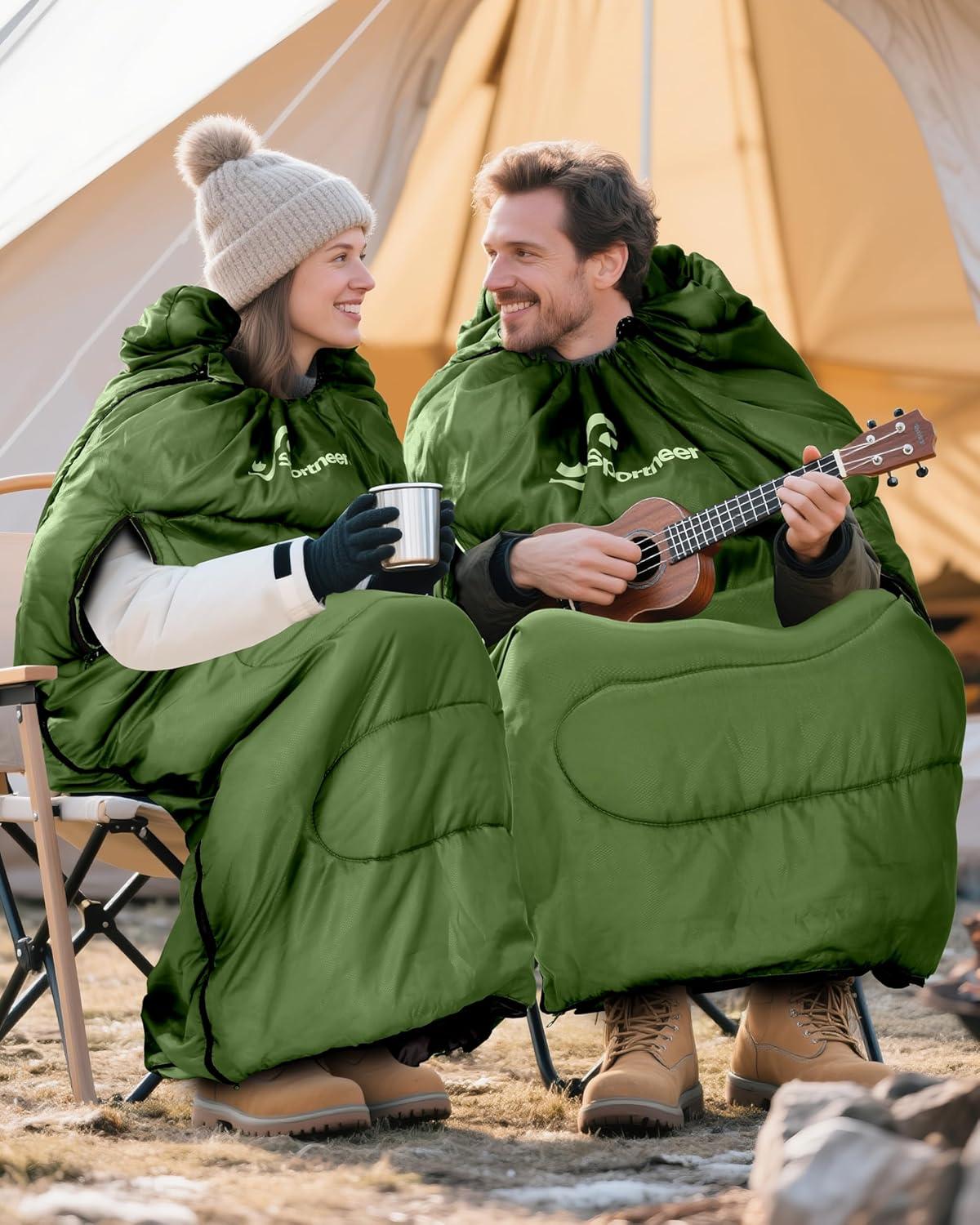 image:imageSportneer 0 Degree Wearable Sleeping Bag for Adults amp Kids Walkable with Arm Zippers Waterproof amp Warm Compact for Camping Stadiums Travel Backpacking amp Car UseGreen