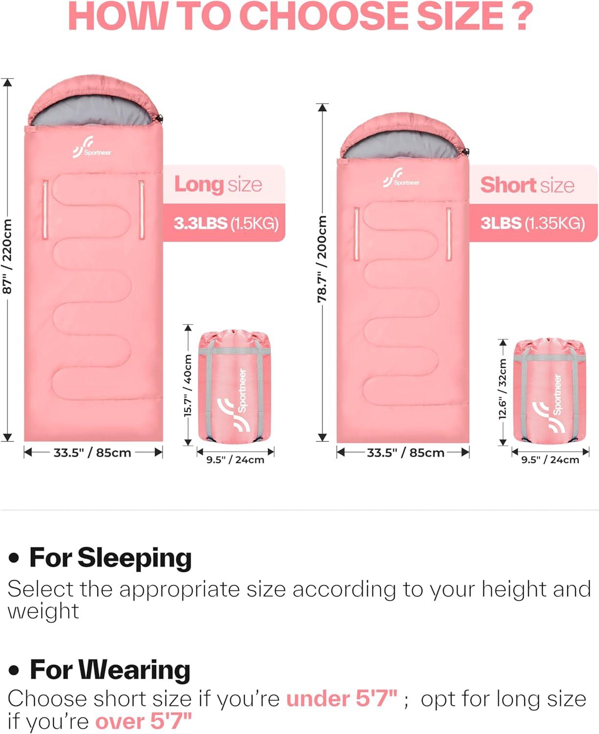 image:imageSportneer 0 Degree Wearable Sleeping Bag for Adults amp Kids Walkable with Arm Zippers Waterproof amp Warm Compact for Camping Stadiums Travel Backpacking amp Car UsePink