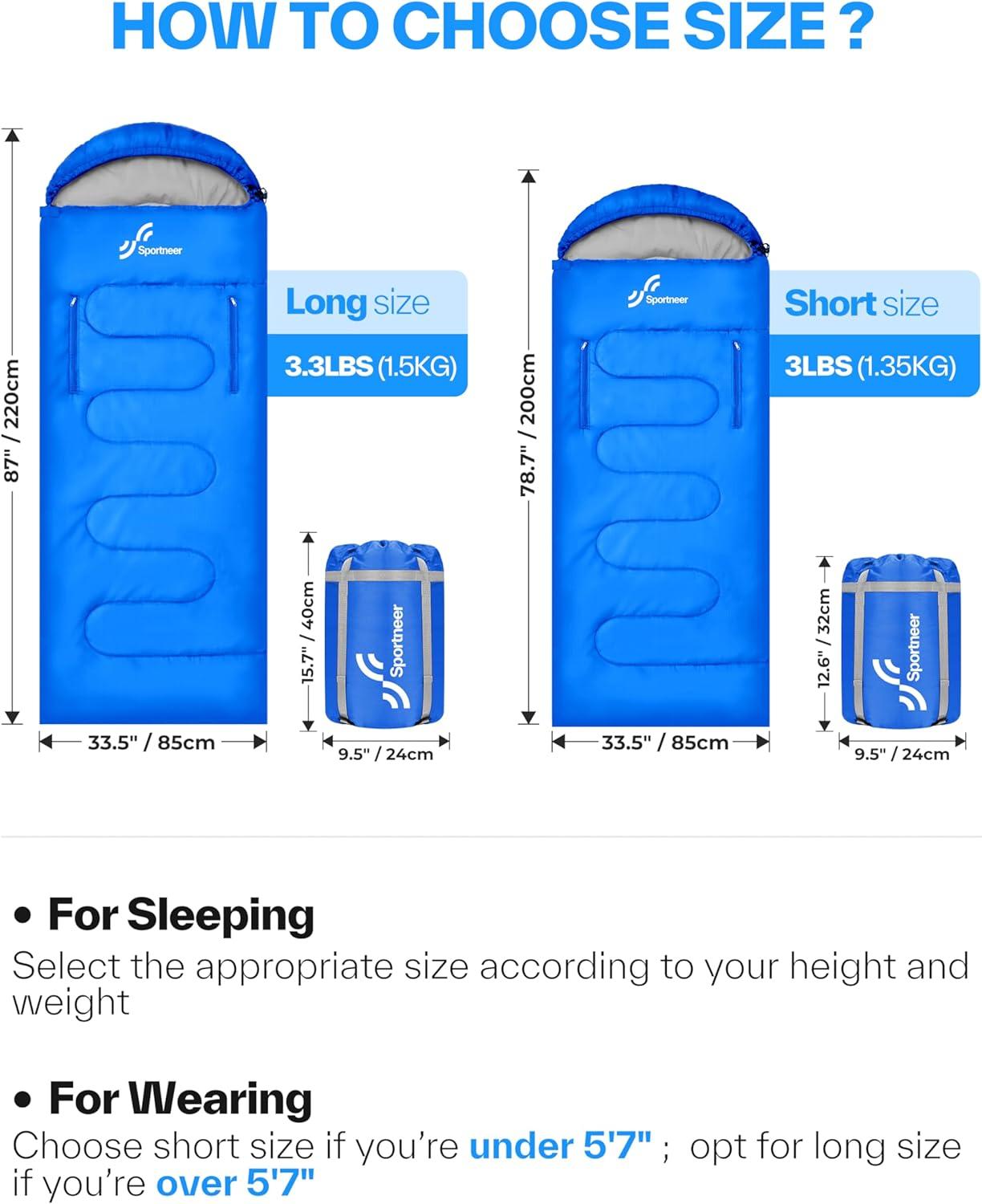 image:imageSportneer 0 Degree Wearable Sleeping Bag for Adults amp Kids Walkable with Arm Zippers Waterproof amp Warm Compact for Camping Stadiums Travel Backpacking amp Car UseBlue