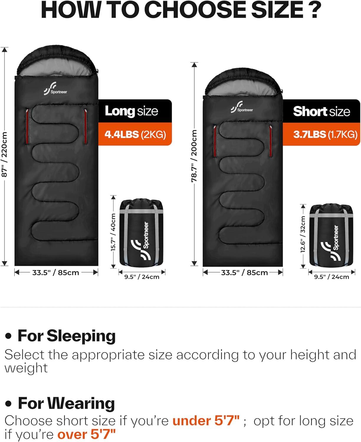 image:imageSportneer 0 Degree Wearable Sleeping Bag for Adults amp Kids Walkable with Arm Zippers Waterproof amp Warm Compact for Camping Stadiums Travel Backpacking amp Car UseBlack