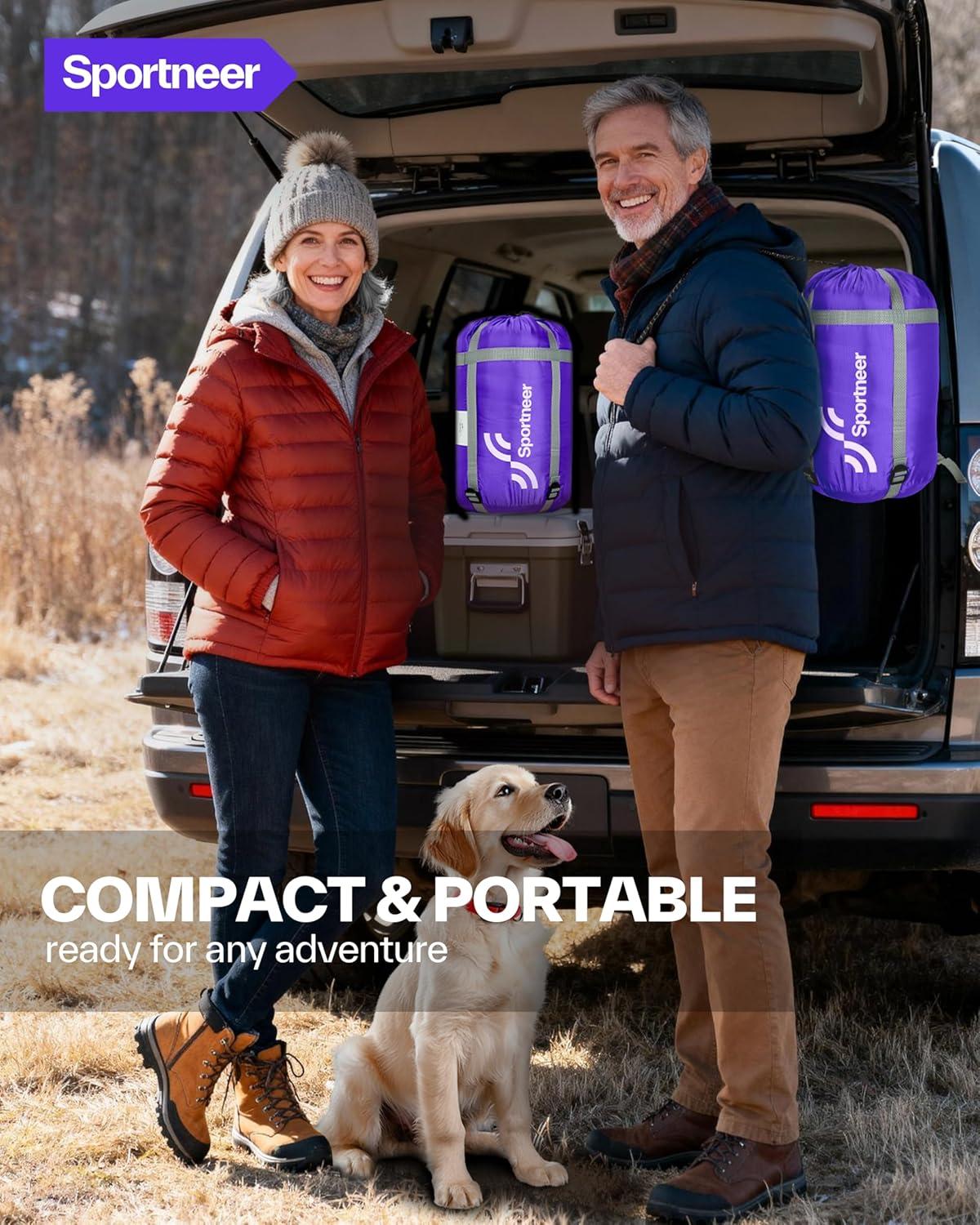 image:imageSportneer 0 Degree Wearable Sleeping Bag for Adults amp Kids Walkable with Arm Zippers Waterproof amp Warm Compact for Camping Stadiums Travel Backpacking amp Car UsePurple