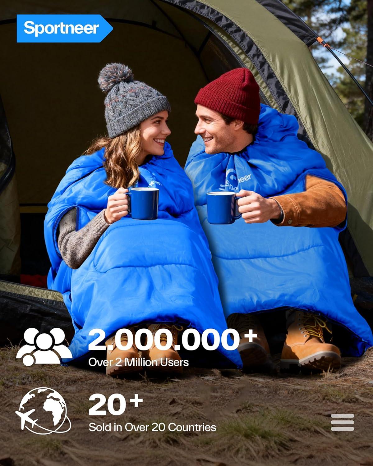 image:imageSportneer 0 Degree Wearable Sleeping Bag for Adults amp Kids Walkable with Arm Zippers Waterproof amp Warm Compact for Camping Stadiums Travel Backpacking amp Car UseBlue