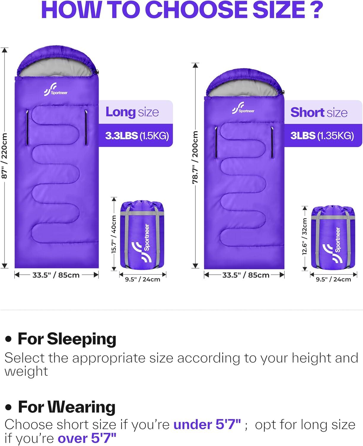 image:imageSportneer 0 Degree Wearable Sleeping Bag for Adults amp Kids Walkable with Arm Zippers Waterproof amp Warm Compact for Camping Stadiums Travel Backpacking amp Car UsePurple