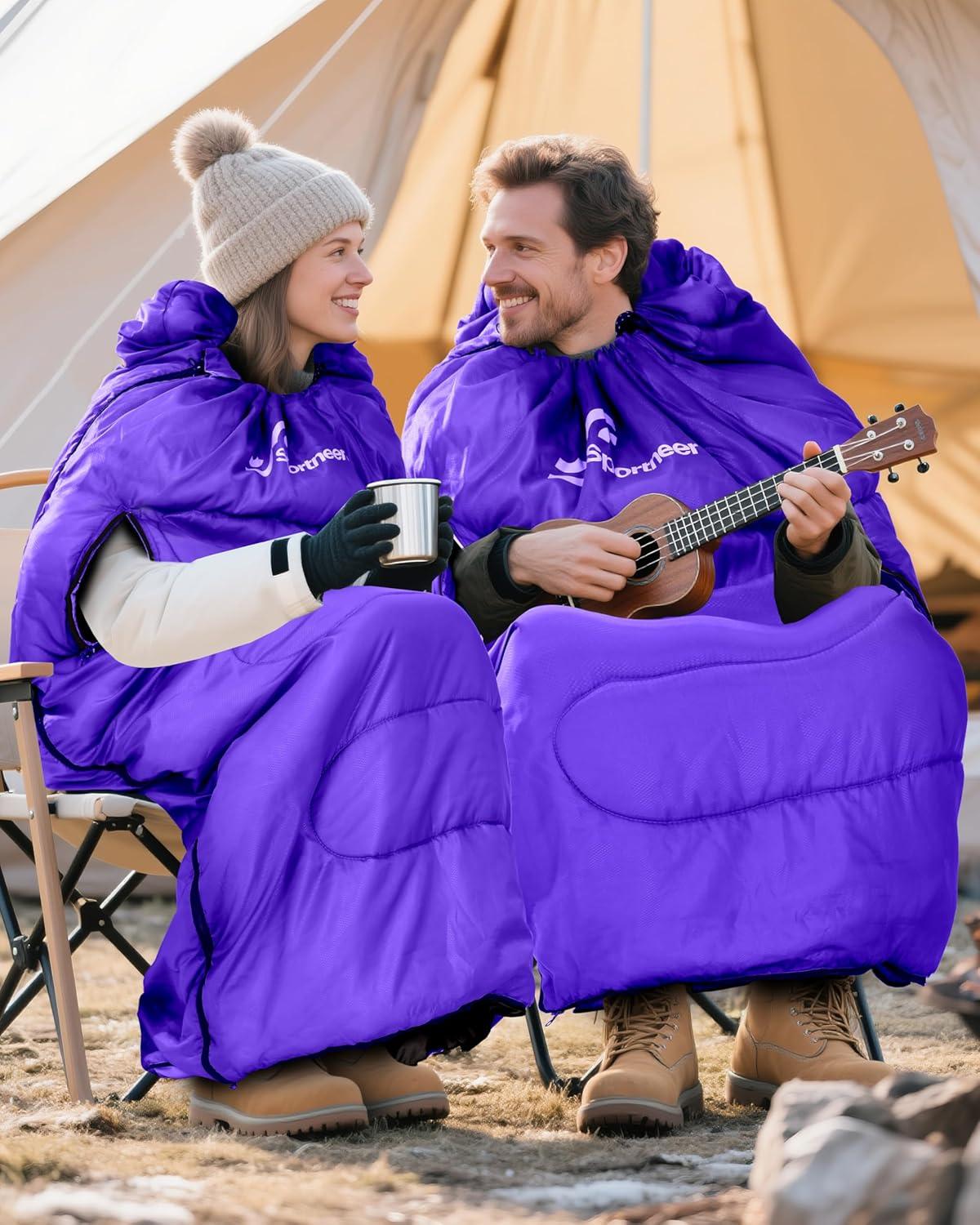 image:imageSportneer 0 Degree Wearable Sleeping Bag for Adults amp Kids Walkable with Arm Zippers Waterproof amp Warm Compact for Camping Stadiums Travel Backpacking amp Car UsePurple