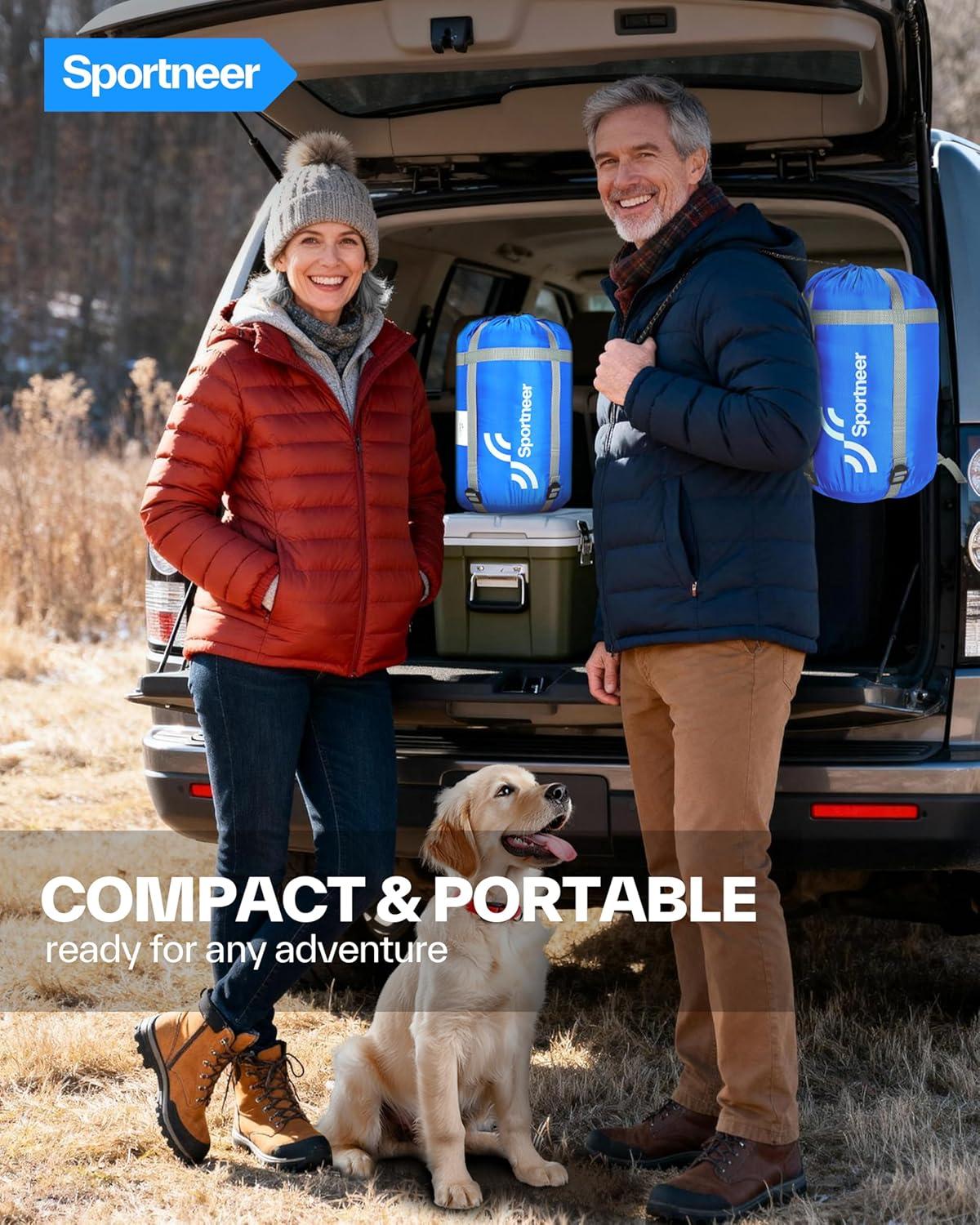 image:imageSportneer 0 Degree Wearable Sleeping Bag for Adults amp Kids Walkable with Arm Zippers Waterproof amp Warm Compact for Camping Stadiums Travel Backpacking amp Car UseBlue