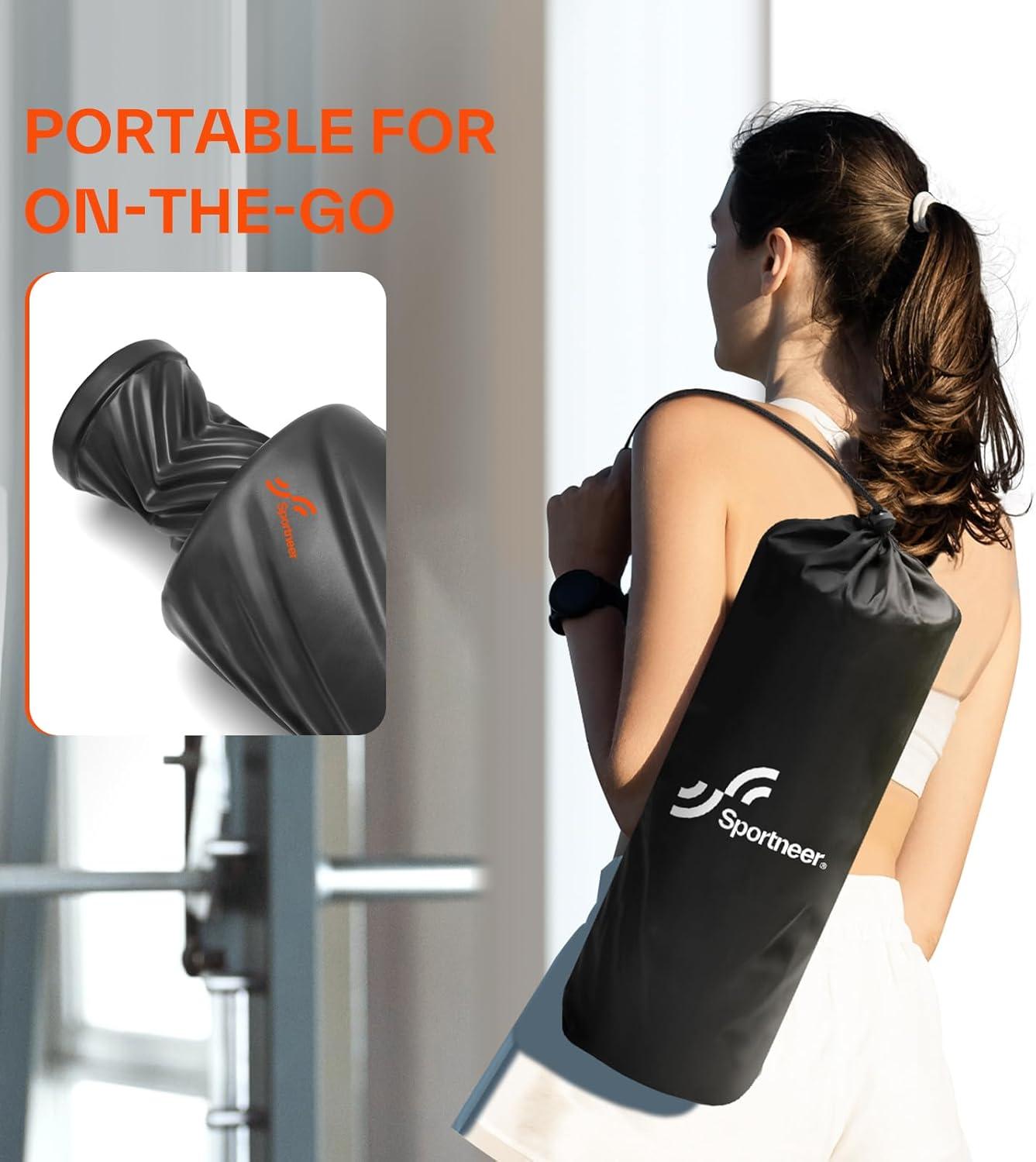 image:imageSportneer 4 in 1 Foam Roller Set Dual Textures Foam Roller Foot Roller Lacrosse Ball Traction Massage Ball with String Deep Massage Roller for Whole Body Release Physical Therapy Black