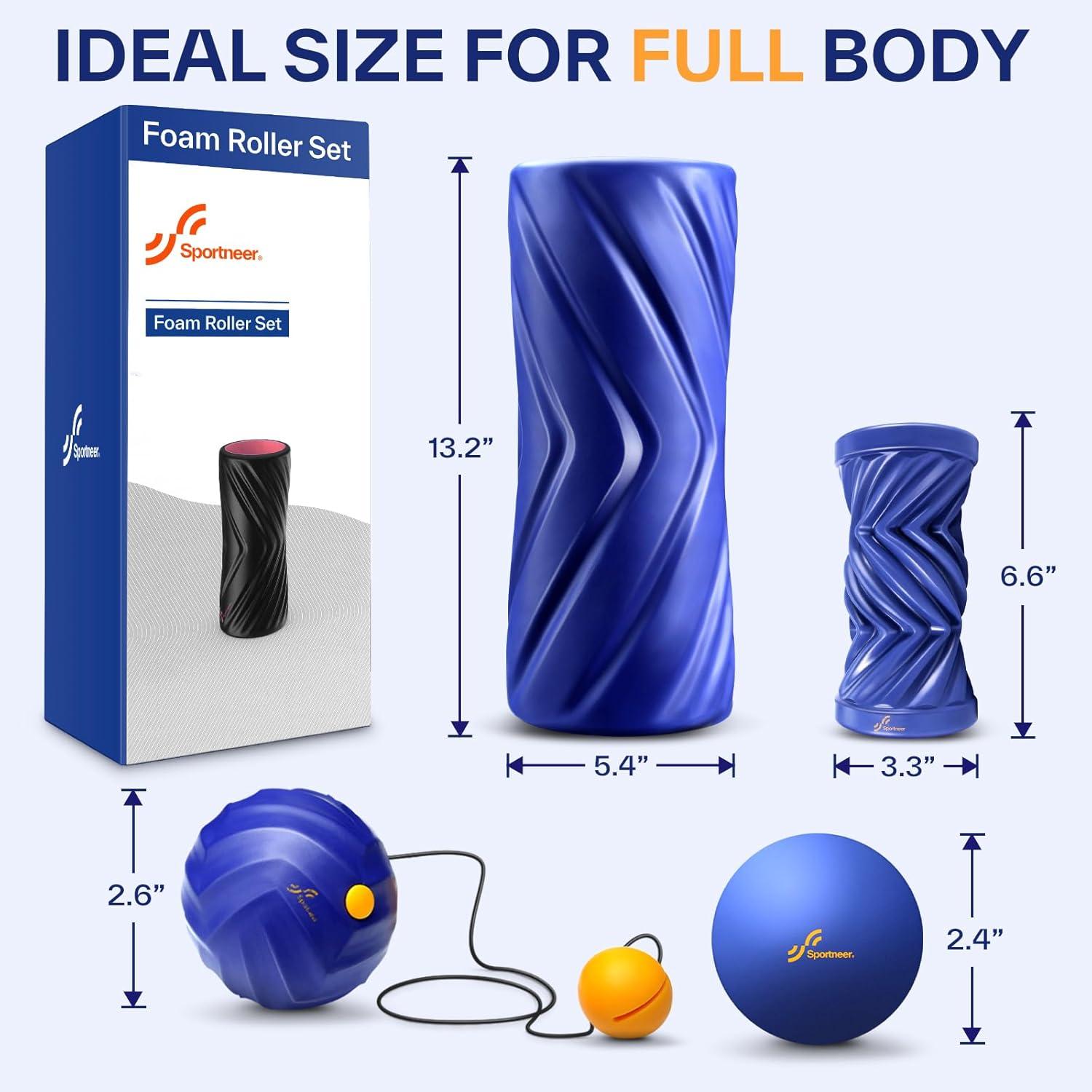 image:imageSportneer 4 in 1 Foam Roller Set Dual Textures Foam amp Foot Roller Stringed Lacrosse Ball Muscle Set for Whole Body ReleaseBlue