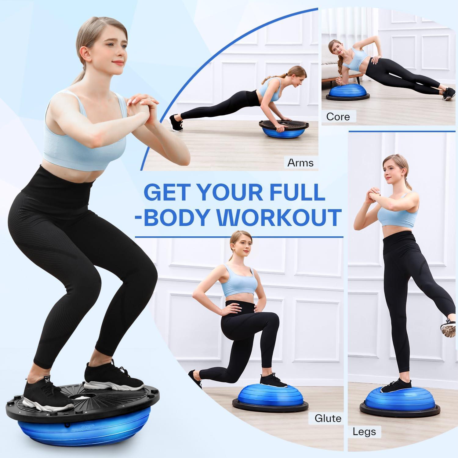 image:imageSportneer Balance Ball Trainer with Resistance Bands and Pump Inflatable Half Yoga Ball for Home Gym FullBody Workouts 23 Inch NonSlip Half Exercise Ball for Core Strength Training 350lb Cap