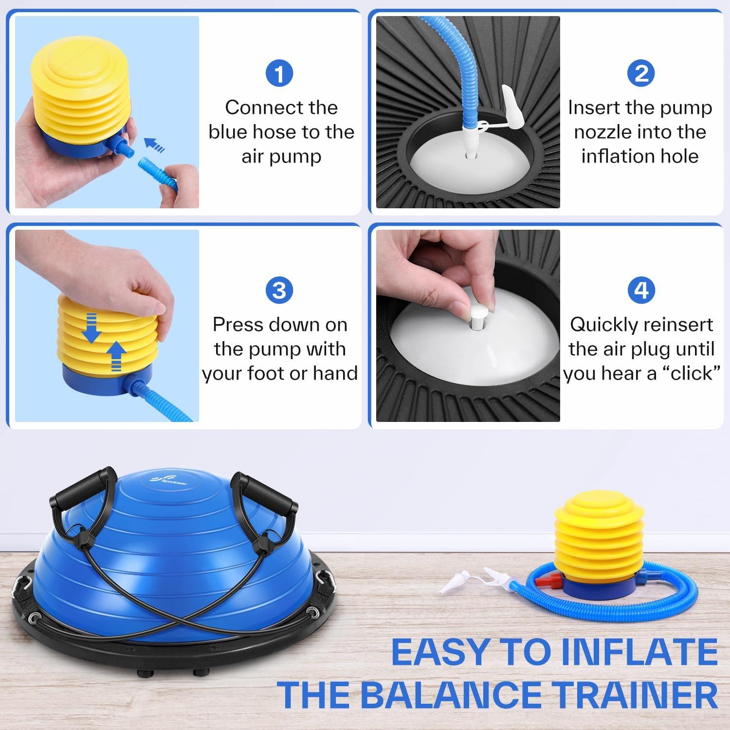 image:imageSportneer Balance Ball Trainer with Resistance Bands and Pump Inflatable Half Yoga Ball for Home Gym FullBody Workouts 23 Inch NonSlip Half Exercise Ball for Core Strength Training 350lb Cap