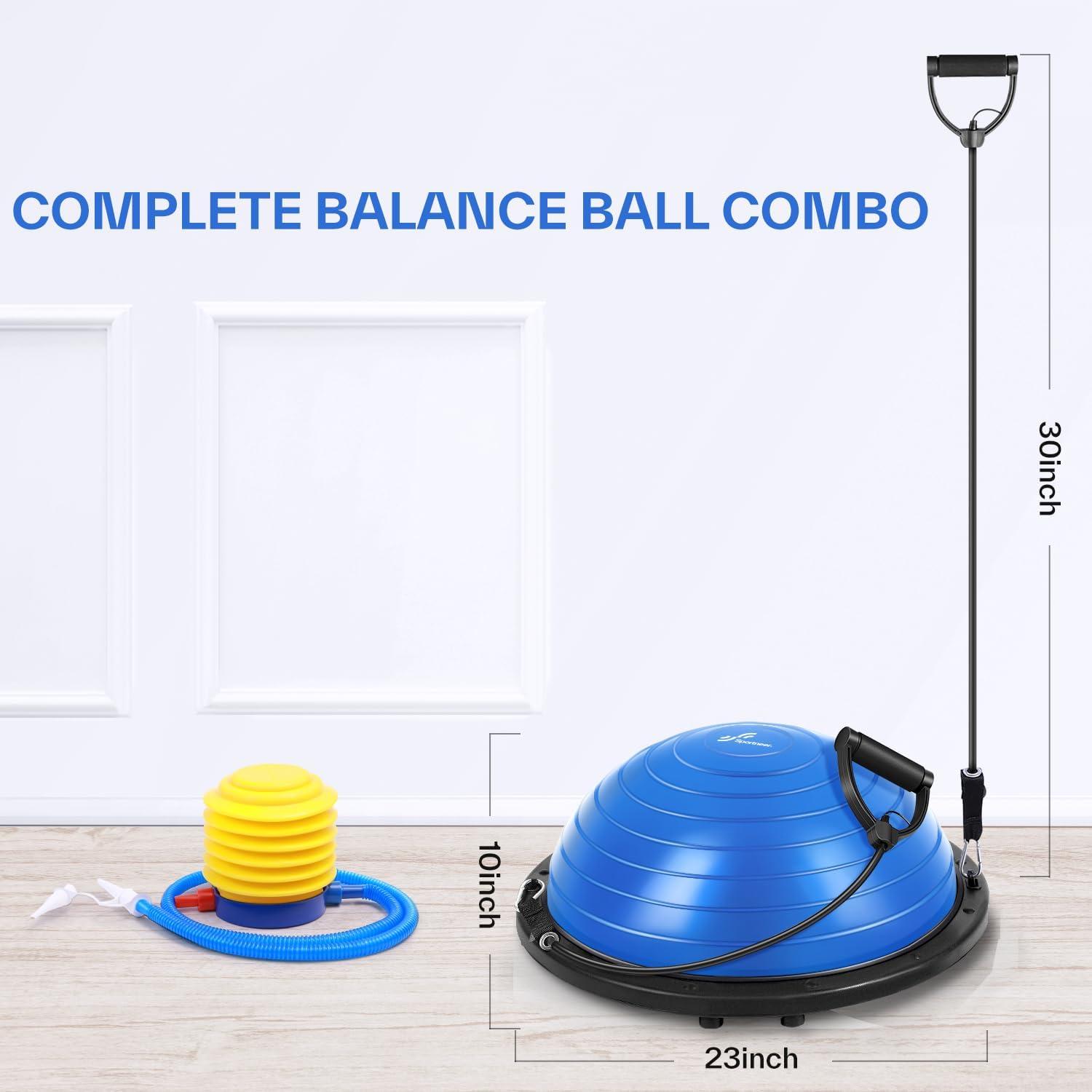 image:imageSportneer Balance Ball Trainer with Resistance Bands and Pump Inflatable Half Yoga Ball for Home Gym FullBody Workouts 23 Inch NonSlip Half Exercise Ball for Core Strength Training 350lb Cap