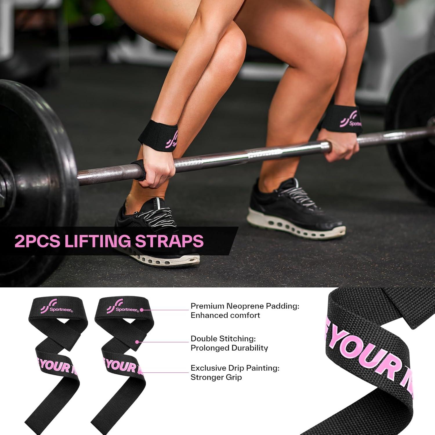 image:imageSportneer Barbell Pad Set 10 Pcs Squat Pad for Hip Thrusts Lunges Leg Day Standard Olympic Bars with 2 Ankle Straps 2 Lifting Straps 3 Resistance Bands Barbell Pad Workout Poster and Carry Bag