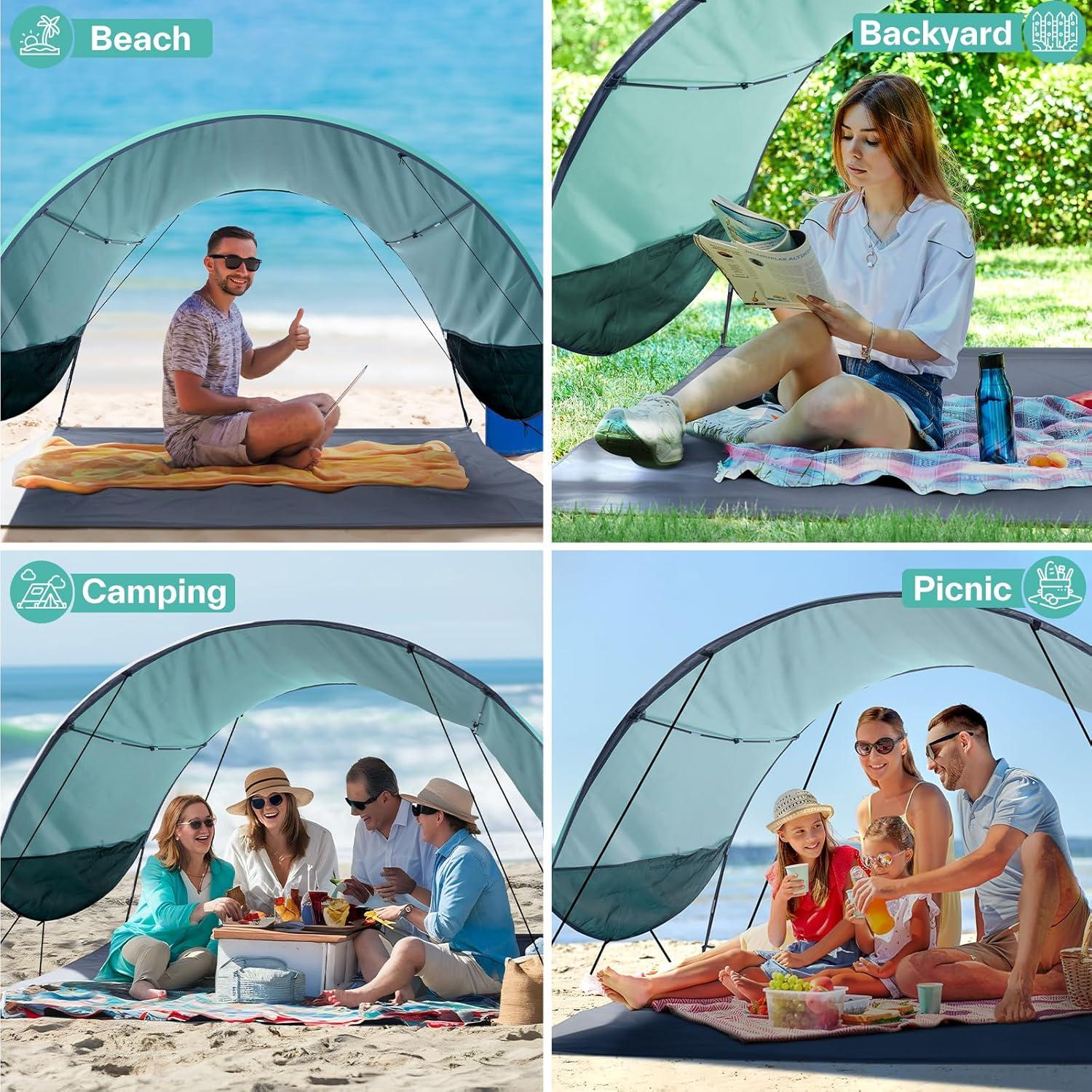 image:imageSportneer Beach Tent Sun Shelter UPF 50 UV Protection Beach Canopy Tent Sun Shade for 23 Person Easy Set Up Canopy with 8 Wind Ropes and 12 Ground Stakes Size 965x557Turquoise