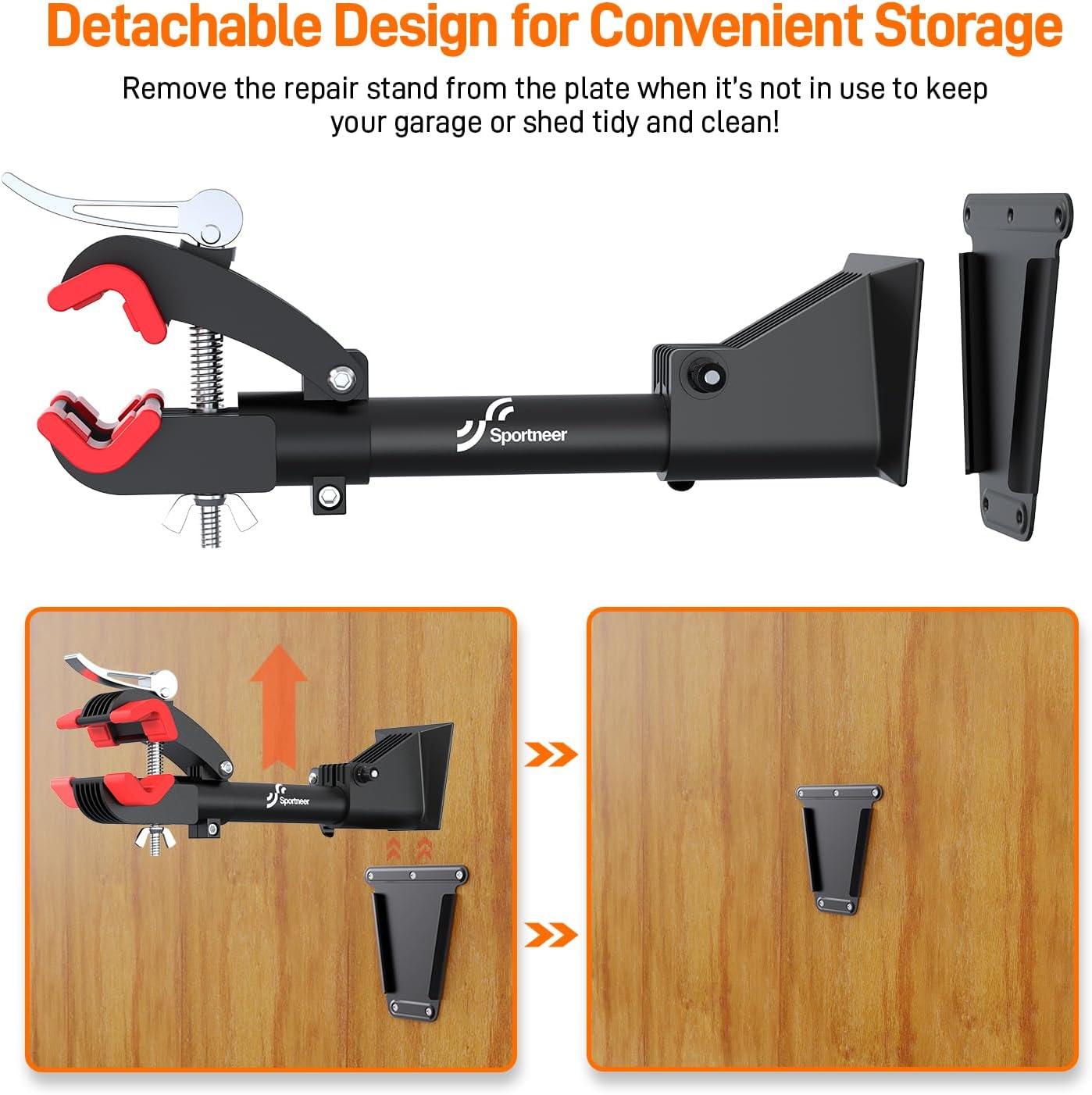 image:imageSportneer Bike Repair Stand 360 Rotatable Wall Mounted Removable Bike Clamp Adjustable Home Bicycle Maintenance Stand with 2 Mounting Plates for Diameter of 116 Bicycle