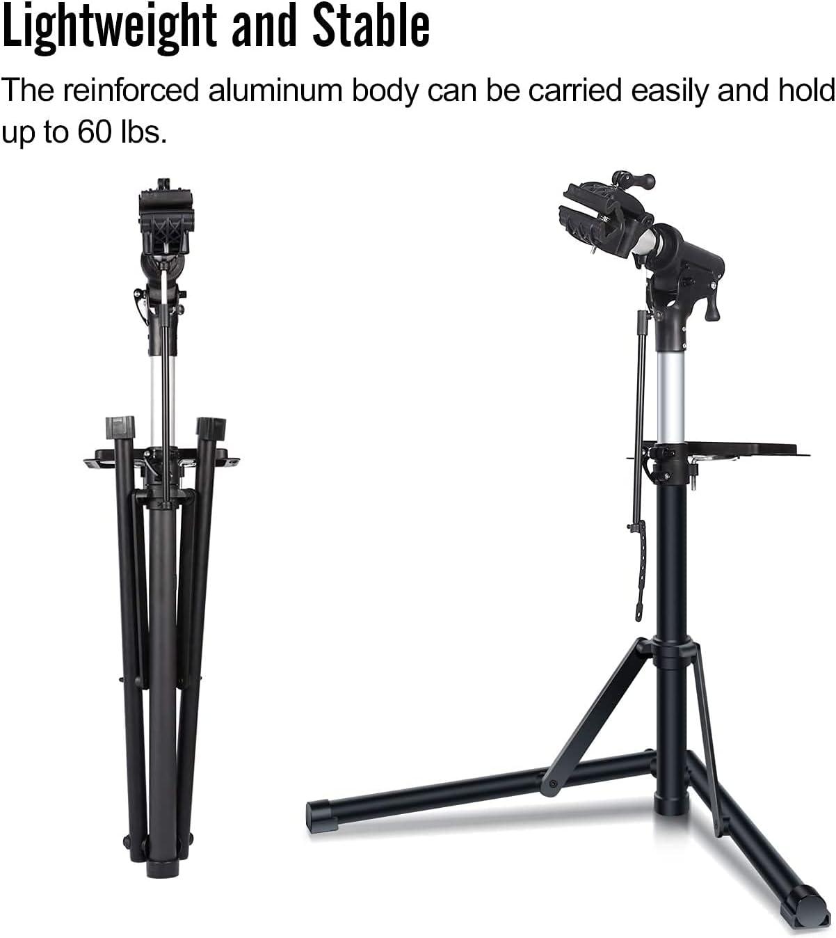 image:imageSportneer Bike Repair Stand Height Adjustable Bike Work Stand with Magnetic Tool Tray 360 Rotatable Bicycle Stand with Multiple Quick Release for Home Bicycle Mechanic Foldable Max Load 60lbsBlack