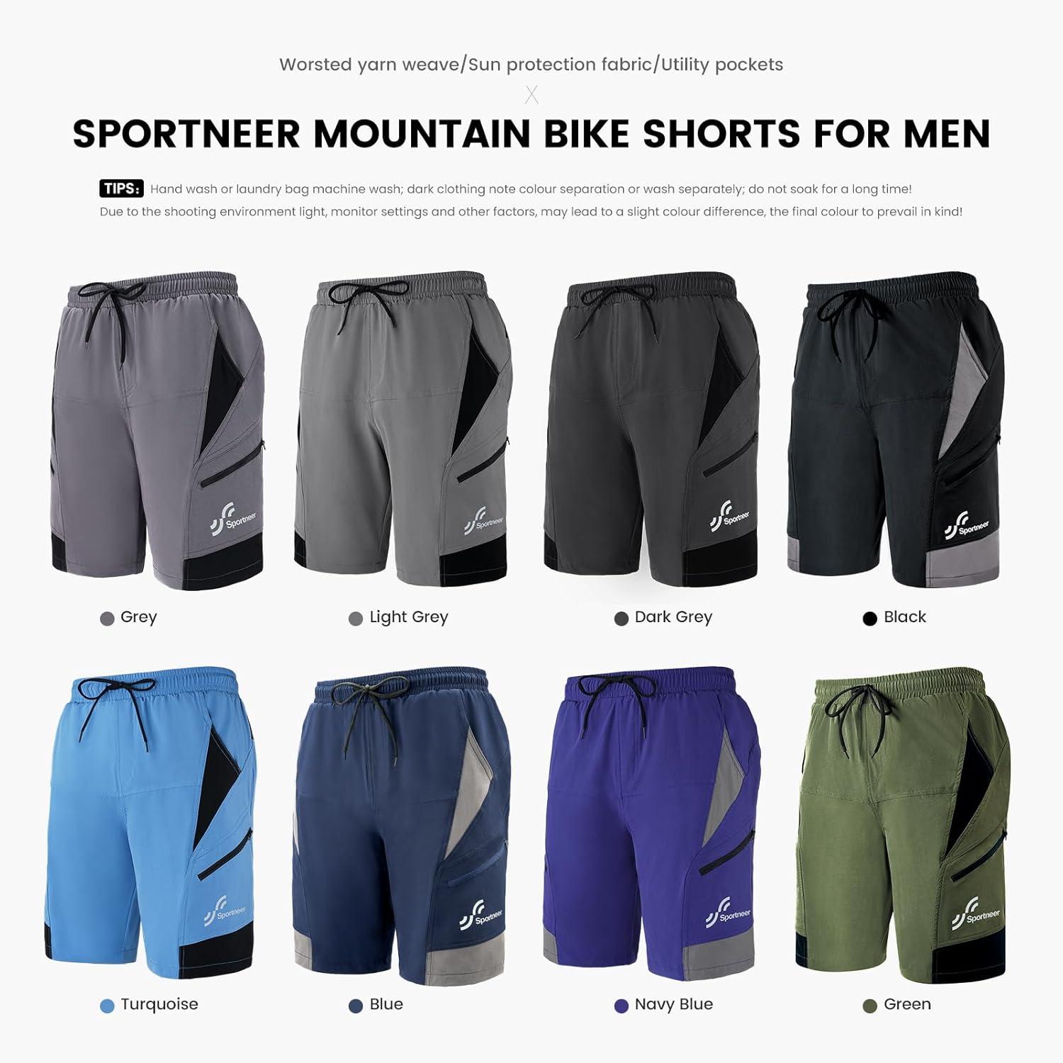 image:imageSportneer Bike Shorts for Men 3D Padded Lightweight Riding Biking Cycling Mountain Bike Shorts for Men with Zipper PocketsDark Grey