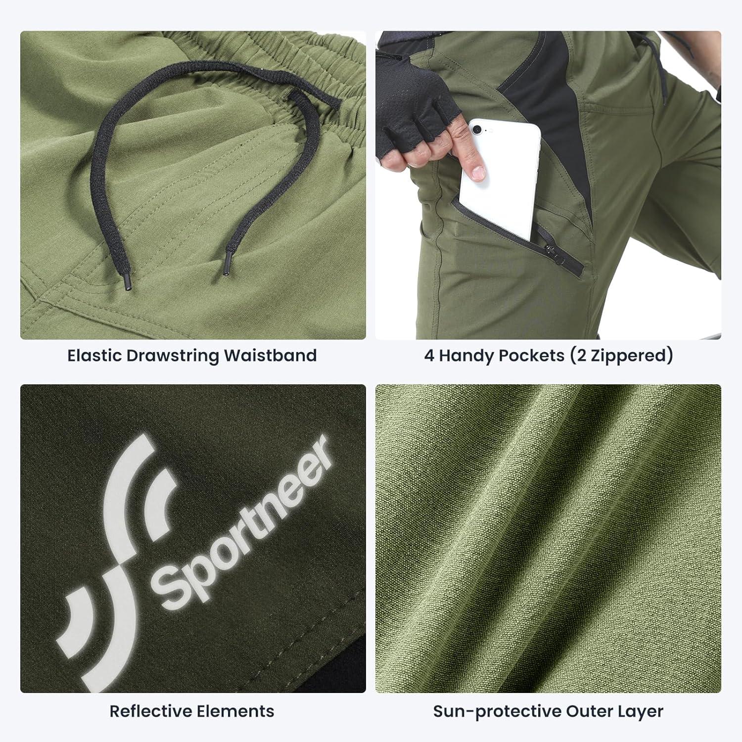 image:imageSportneer Bike Shorts for Men 3D Padded Lightweight Riding Biking Cycling Mountain Bike Shorts for Men with Zipper PocketsGreen