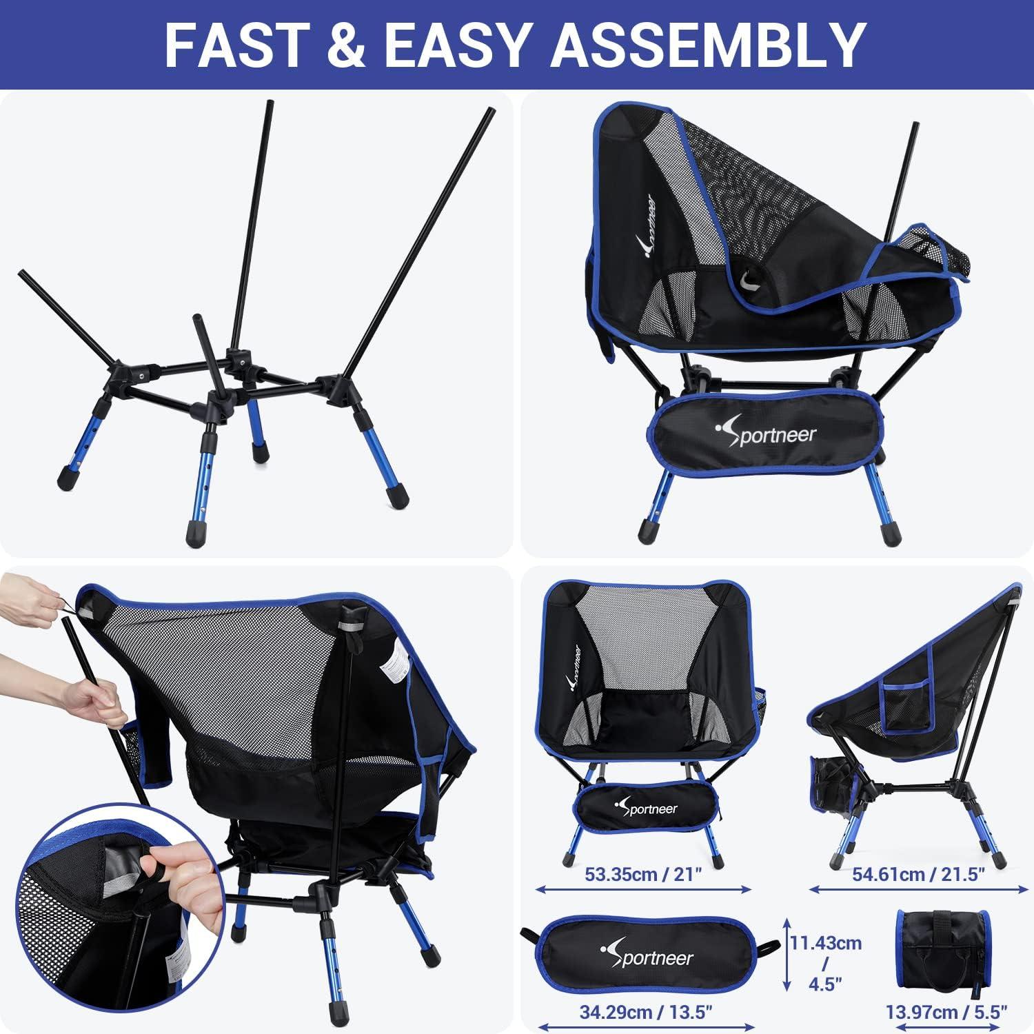 image:imageSportneer Camping Chair 3 Heights Adjustable Lawn Chairs with 2 Side Pockets Compact amp Portable Folding Chairs for Outside Camping Hiking Picnic and Beach 2 BlueBlue
