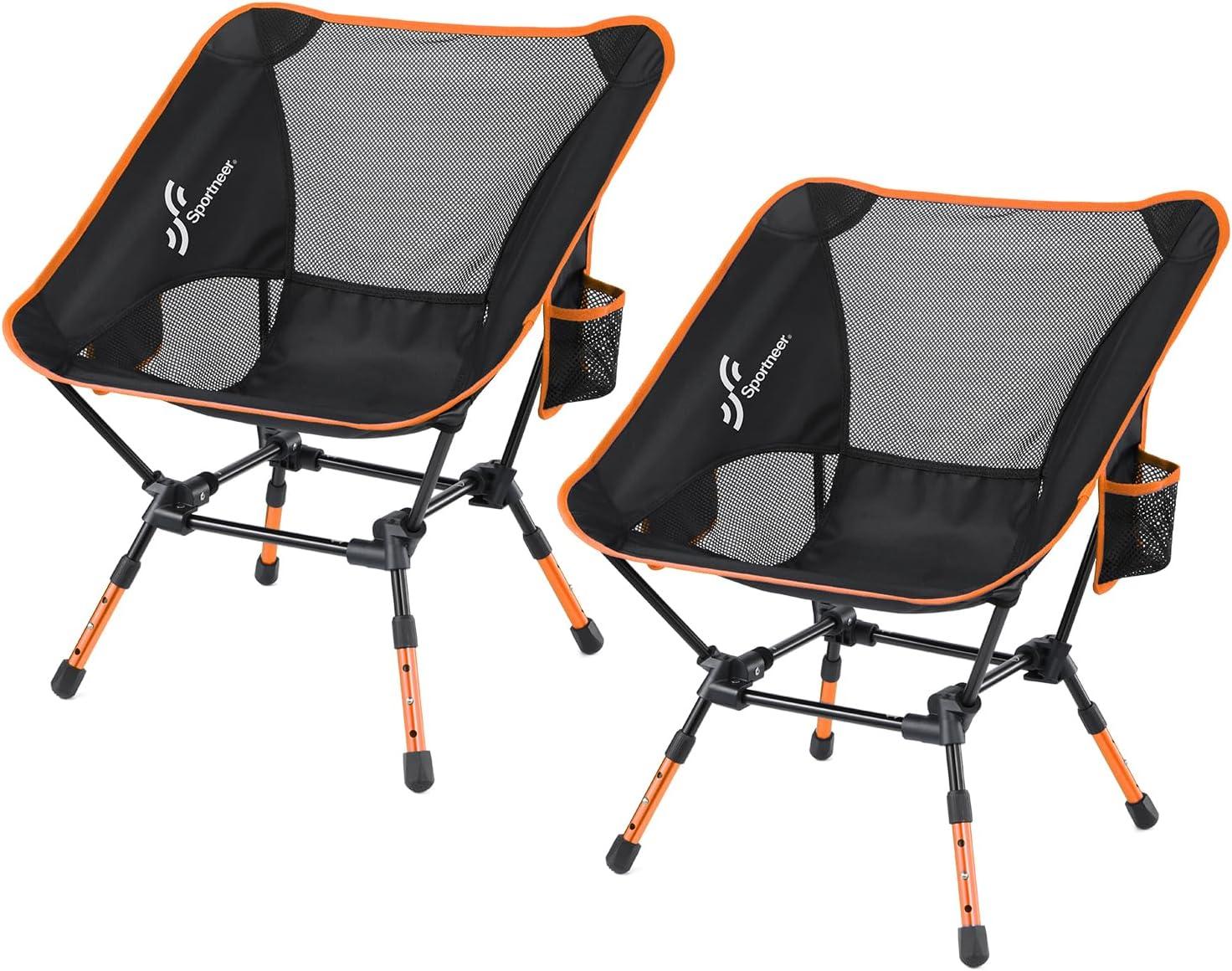 image:imageSportneer Camping Chair 3 Heights Adjustable Lawn Chairs with 2 Side Pockets Compact amp Portable Folding Chairs for Outside Camping Hiking Picnic and Beach 2 BlueOrange