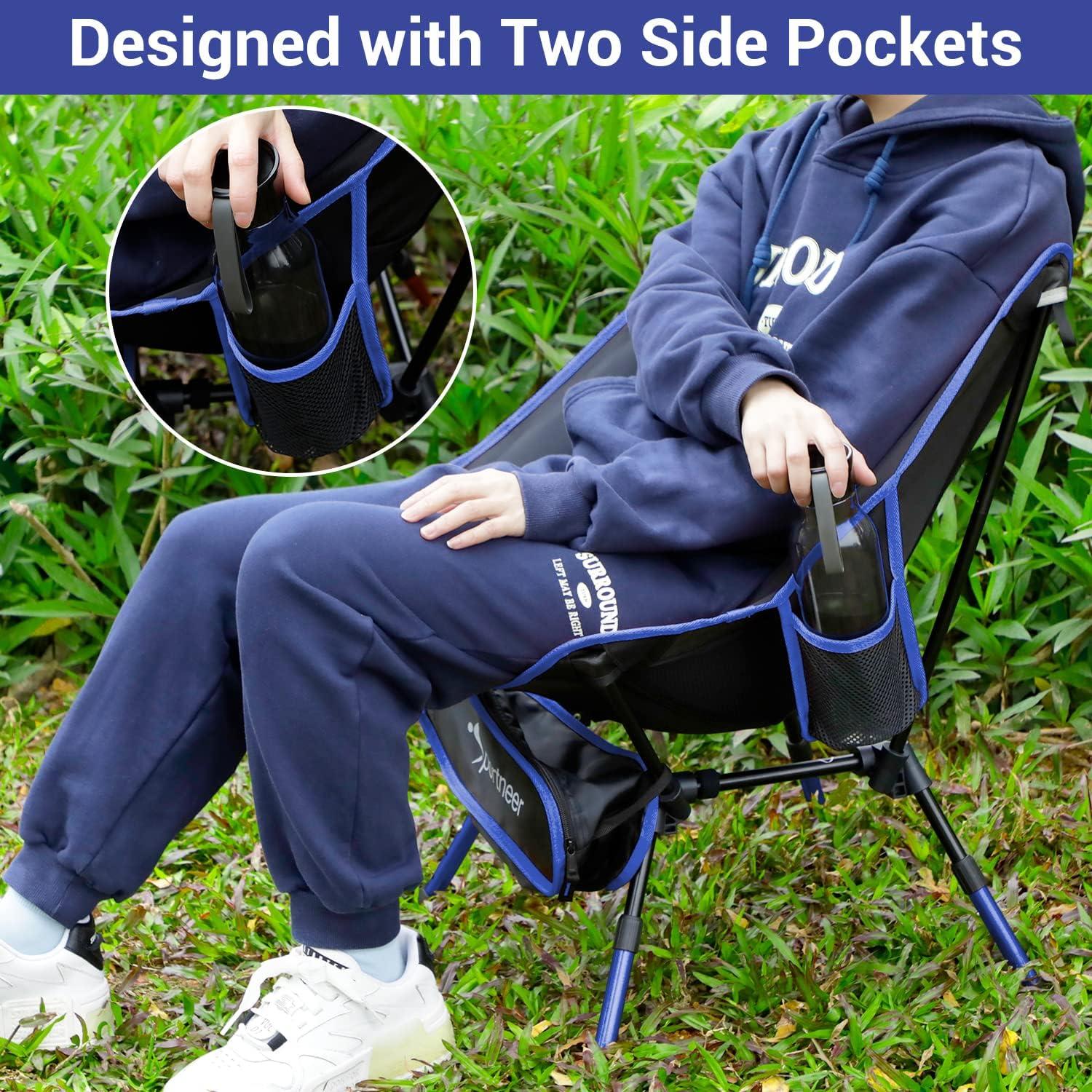 image:imageSportneer Camping Chair 3 Heights Adjustable Lawn Chairs with 2 Side Pockets Compact amp Portable Folding Chairs for Outside Camping Hiking Picnic and Beach 2 BlueBlue