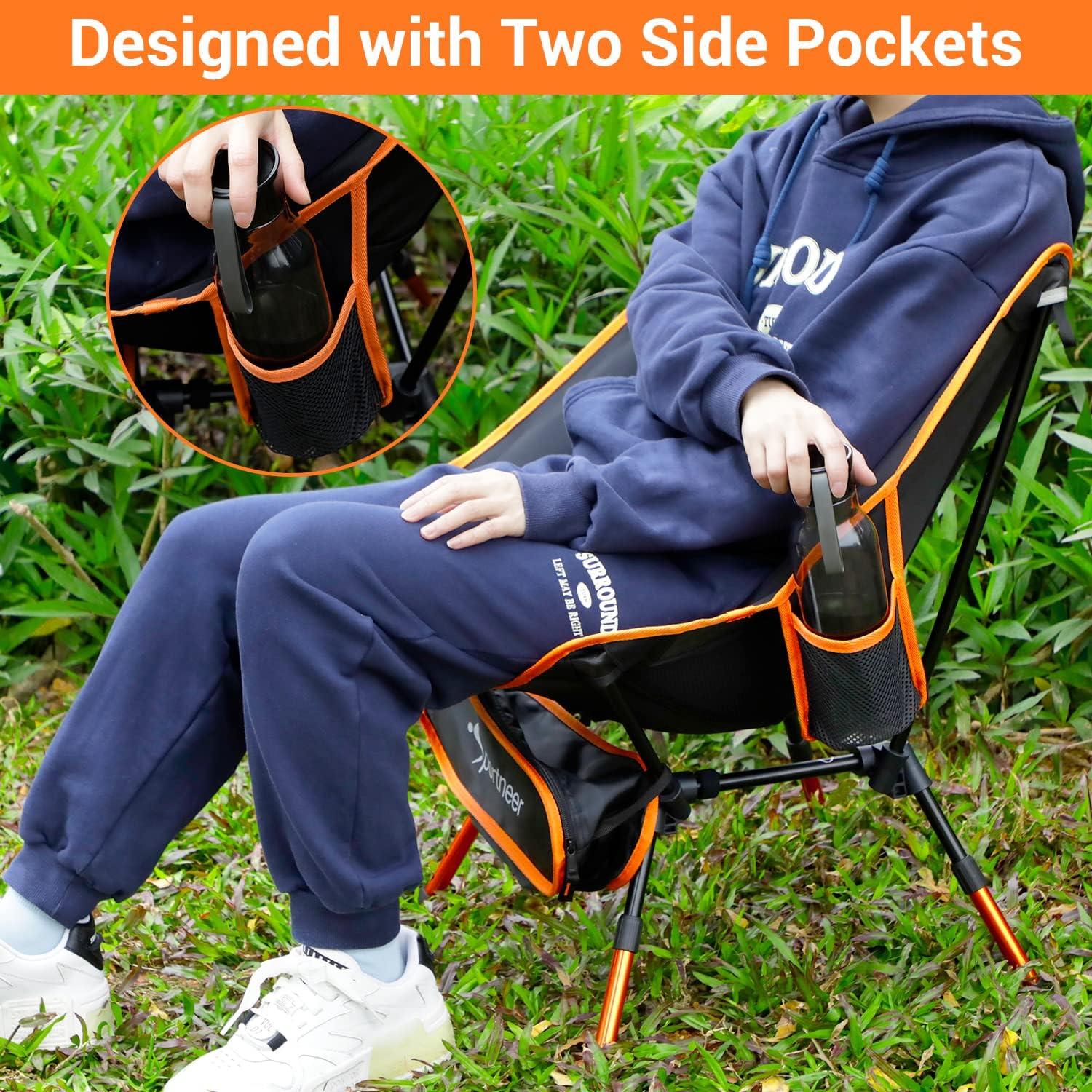 image:imageSportneer Camping Chair 3 Heights Adjustable Lawn Chairs with 2 Side Pockets Compact amp Portable Folding Chairs for Outside Camping Hiking Picnic and Beach 2 BlueOrange