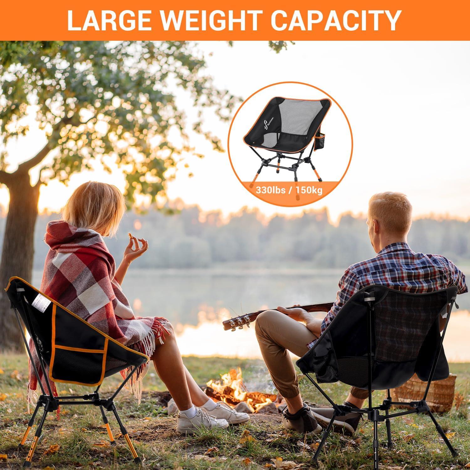image:imageSportneer Camping Chair 3 Heights Adjustable Lawn Chairs with 2 Side Pockets Compact amp Portable Folding Chairs for Outside Camping Hiking Picnic and Beach 2 BlueOrange