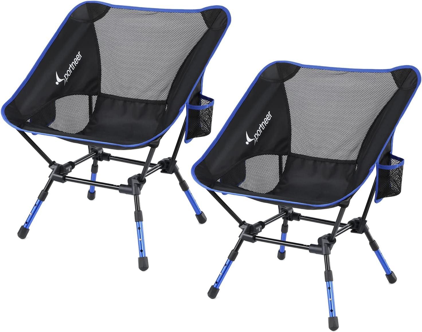 image:imageSportneer Camping Chair 3 Heights Adjustable Lawn Chairs with 2 Side Pockets Compact amp Portable Folding Chairs for Outside Camping Hiking Picnic and Beach 2 BlueBlue