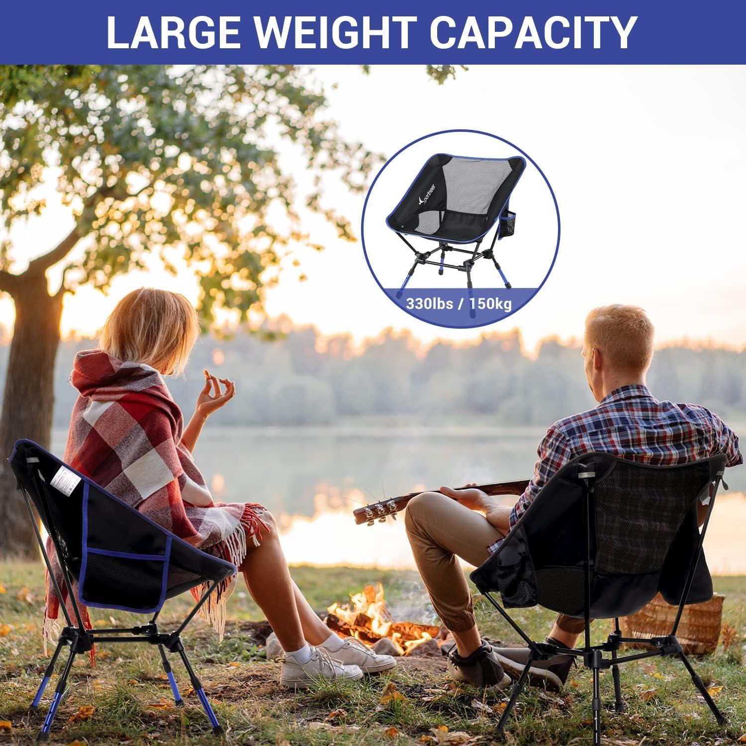 image:imageSportneer Camping Chair 3 Heights Adjustable Lawn Chairs with 2 Side Pockets Compact amp Portable Folding Chairs for Outside Camping Hiking Picnic and Beach 2 BlueBlue