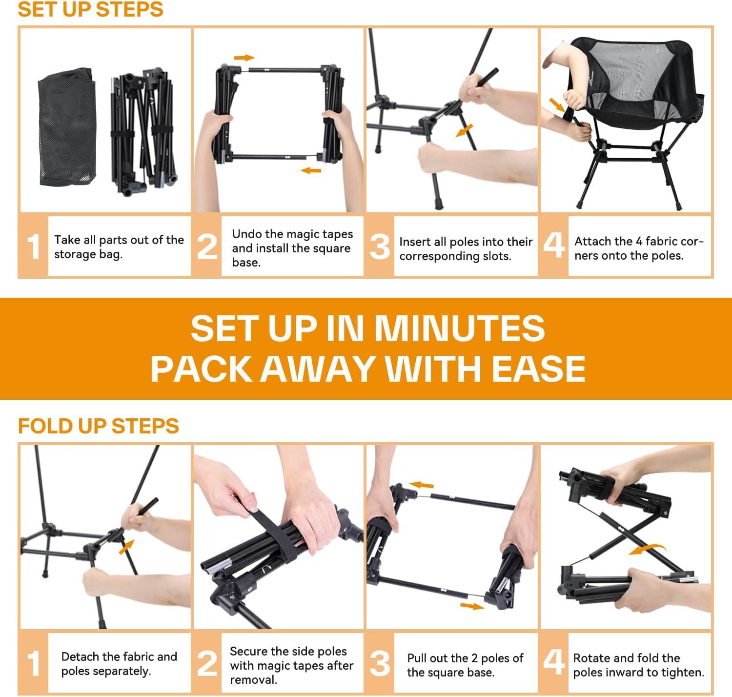 image:imageSportneer Camping Chairs Lightweight Outdoor Chairs with 2 Side Pockets amp Storage Bag Foldable amp Portable Lawn Chairs for Camping Hiking Lawn Picnic Beach Outdoor Travel 1 BlackBlack