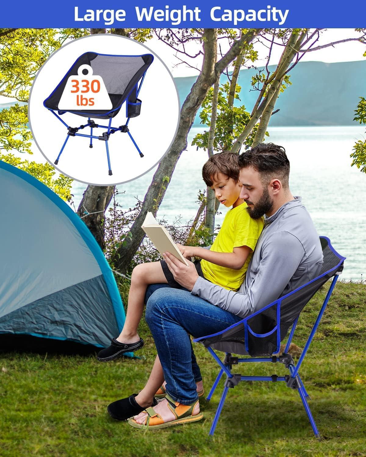 image:imageSportneer Camping Chairs Lightweight Outdoor Chairs with 2 Side Pockets amp Storage Bag Foldable amp Portable Lawn Chairs for Camping Hiking Lawn Picnic Beach Outdoor Travel 1 BlackBlue 2 Pack
