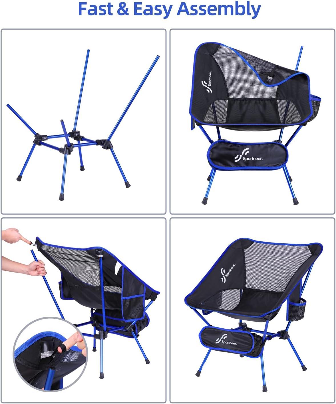 image:imageSportneer Camping Chairs Lightweight Outdoor Chairs with 2 Side Pockets amp Storage Bag Foldable amp Portable Lawn Chairs for Camping Hiking Lawn Picnic Beach Outdoor Travel 1 BlackBlue 2 Pack