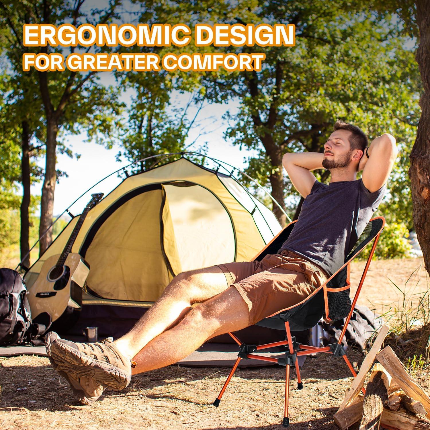 image:imageSportneer Camping Chairs Lightweight Outdoor Chairs with 2 Side Pockets amp Storage Bag Foldable amp Portable Lawn Chairs for Camping Hiking Lawn Picnic Beach Outdoor Travel 1 BlackOrange