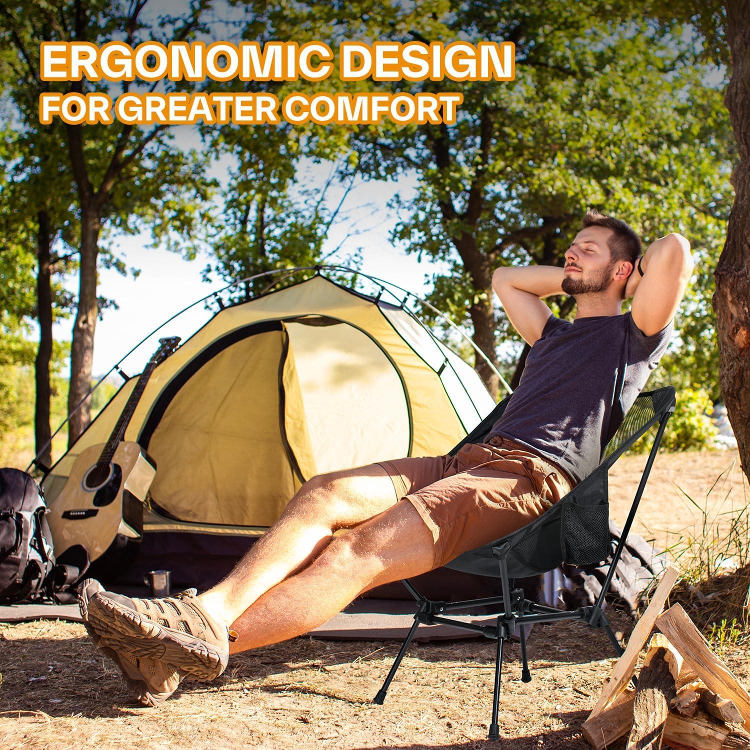 image:imageSportneer Camping Chairs Lightweight Outdoor Chairs with 2 Side Pockets amp Storage Bag Foldable amp Portable Lawn Chairs for Camping Hiking Lawn Picnic Beach Outdoor Travel 1 BlackBlack