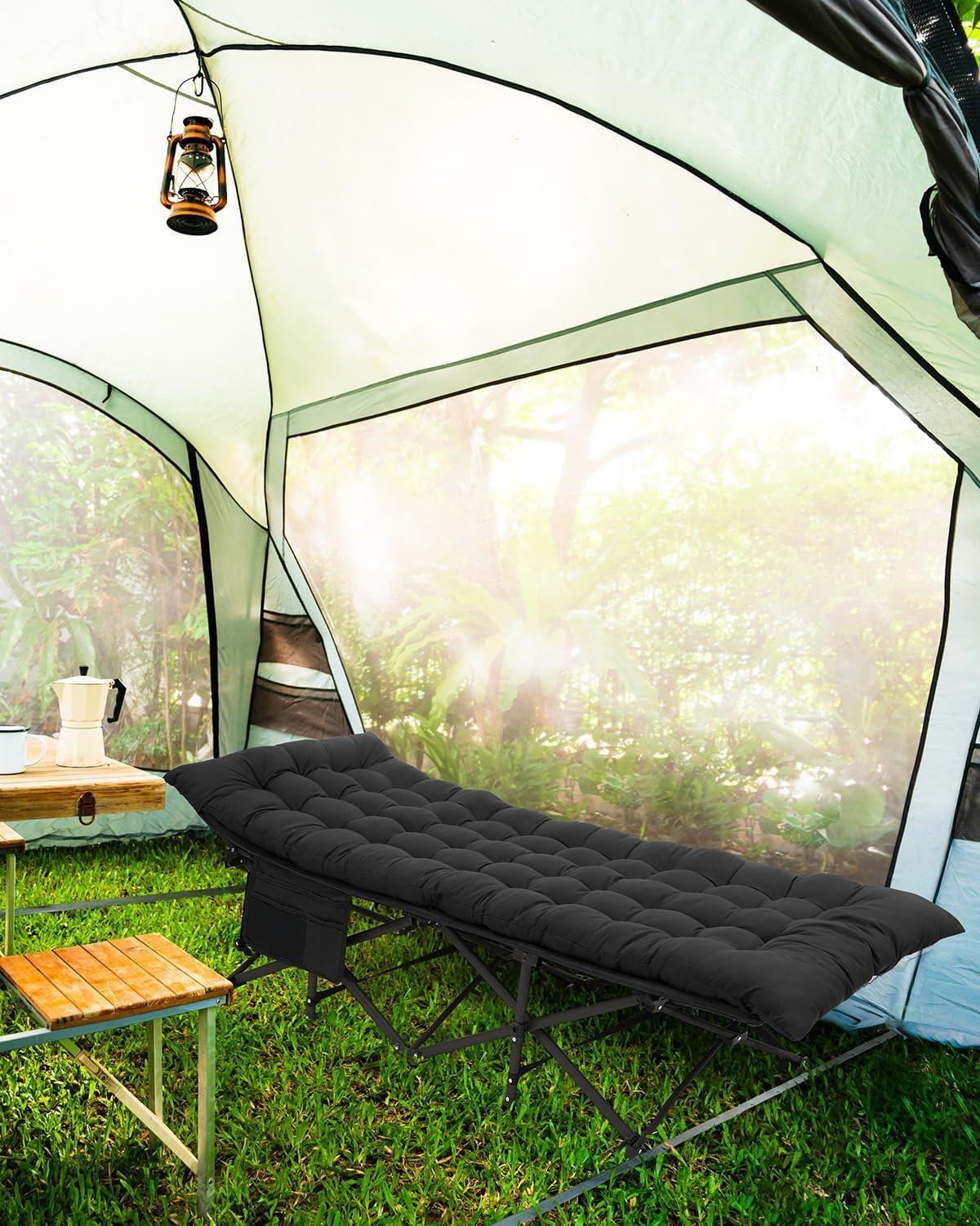 image:imageSportneer Camping Cot 1200D Double Layer Oxford Camping Cots for Adults HeavyDuty Foldable Cots for Camping Travel Tent Day Outdoor amp Home Guest Camping Cots with Mattress Carry Bag amp 2 PocketsBlackblack