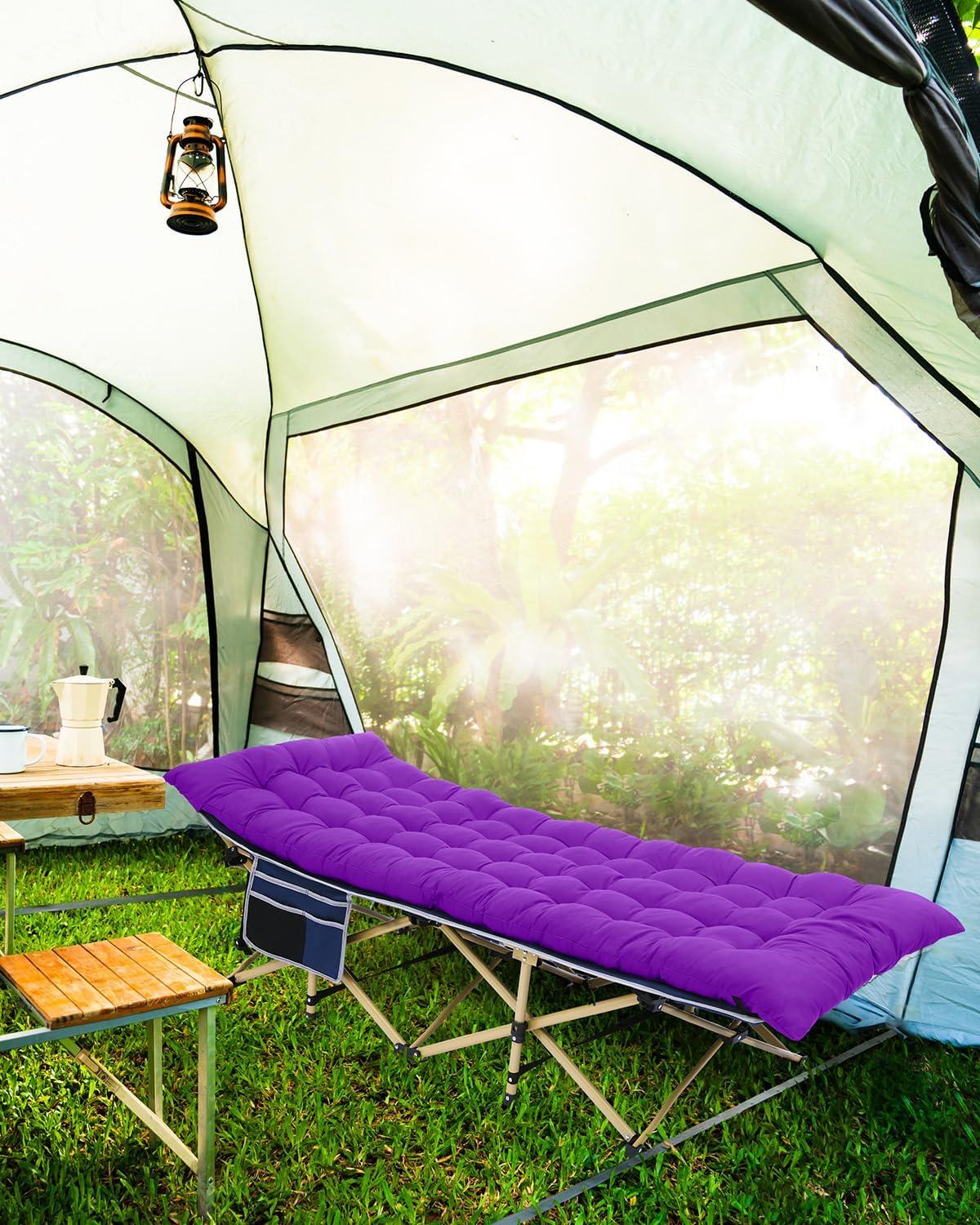 image:imageSportneer Camping Cot 1200D Double Layer Oxford Camping Cots for Adults HeavyDuty Foldable Cots for Camping Travel Tent Day Outdoor amp Home Guest Camping Cots with Mattress Carry Bag amp 2 PocketsBluepurple