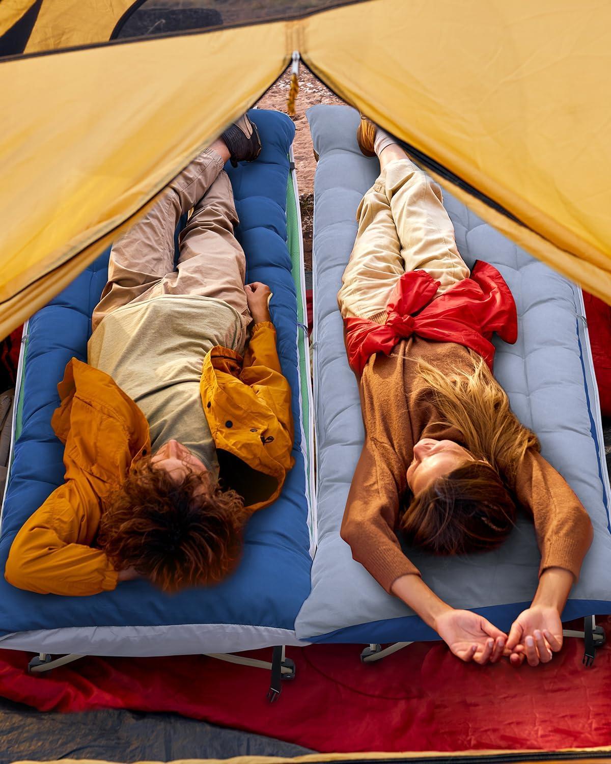 image:imageSportneer Camping Cot 1200D Double Layer Oxford Camping Cots for Adults HeavyDuty Foldable Cots for Camping Travel Tent Day Outdoor amp Home Guest Camping Cots with Mattress Carry Bag amp 2 PocketsBlueblue