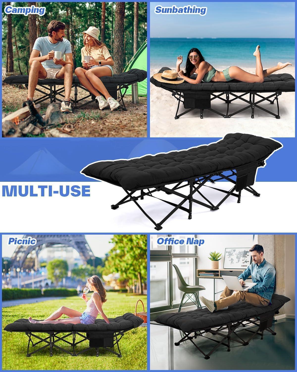 image:imageSportneer Camping Cot 1200D Double Layer Oxford Camping Cots for Adults HeavyDuty Foldable Cots for Camping Travel Tent Day Outdoor amp Home Guest Camping Cots with Mattress Carry Bag amp 2 PocketsBlackblack