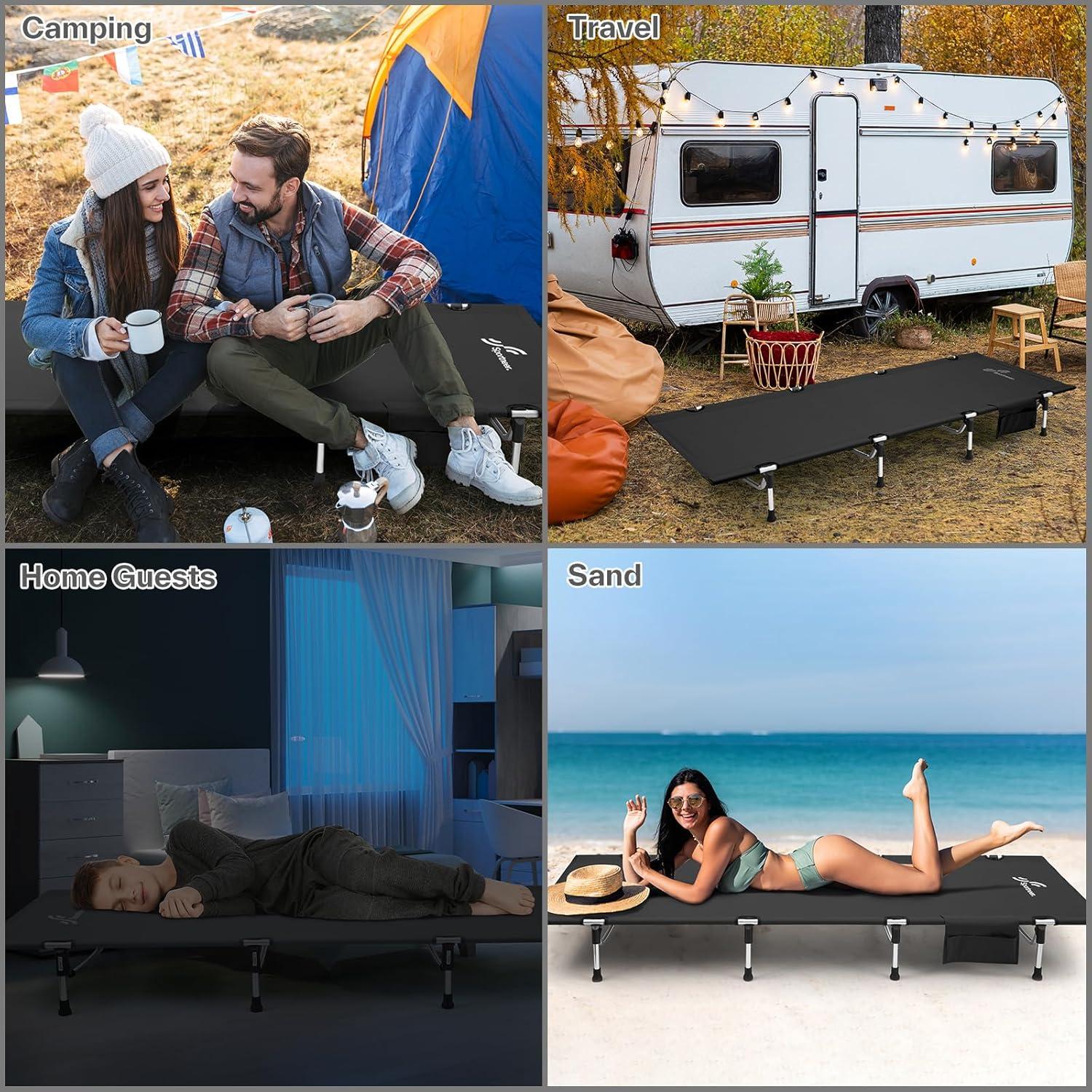 image:imageSportneer Camping Cot Folding Cots Lever Lock Portable Lightweight Sleeping Camping Bed for Adults Outdoor Travel Backpacking Camp Hiking Supports 330lbs