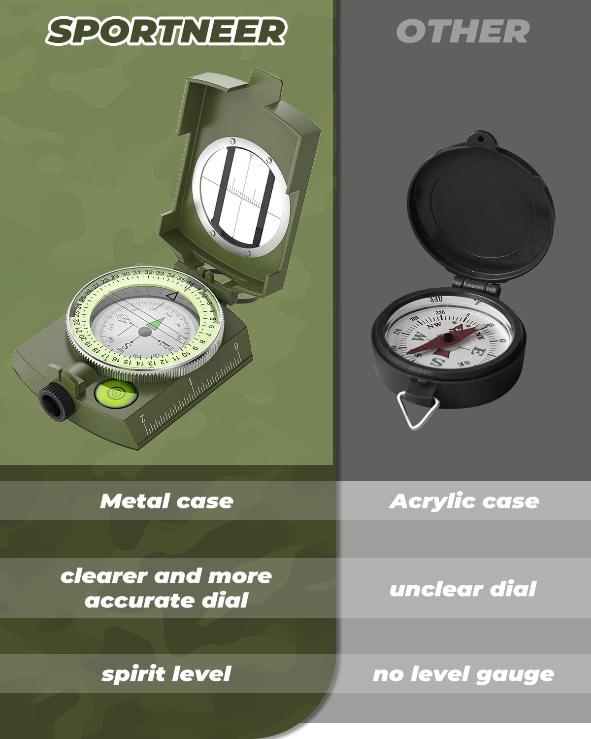 image:imageSportneer Compass Accurate Durable Lightweight Orienteering Compass with Strap and Carrying Case Glow in The Dark Waterproof Hiking Essentials for Camping Backpacking Best Survival Gifts for KidsCamouflage