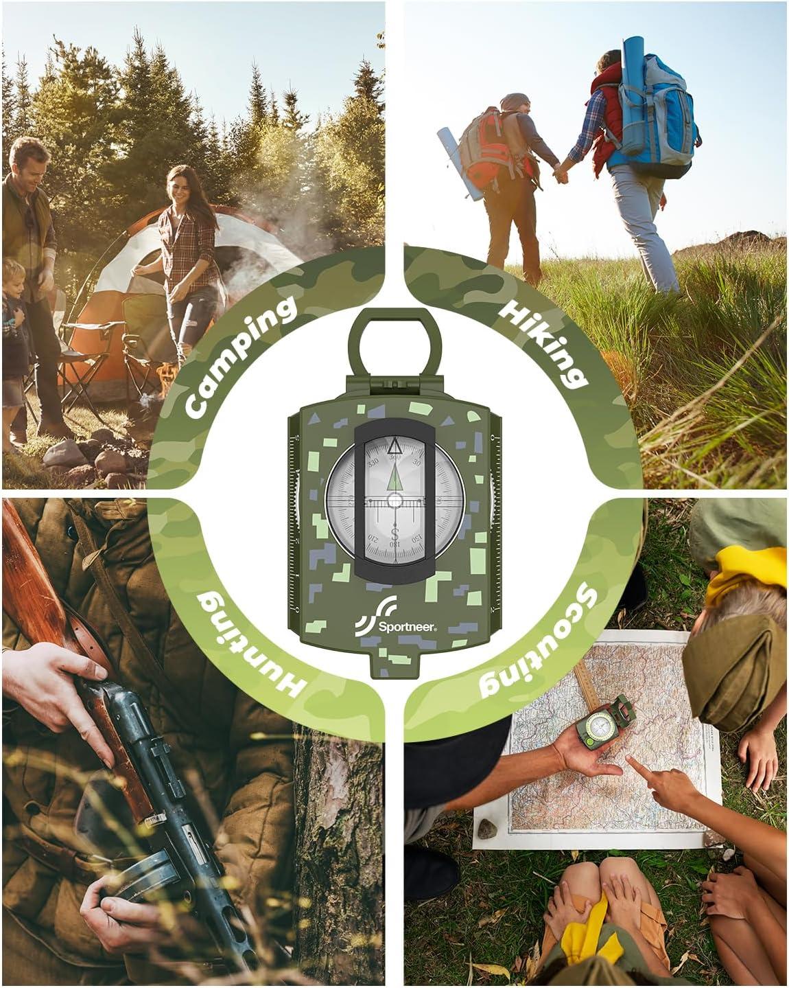 image:imageSportneer Compass Accurate Durable Lightweight Orienteering Compass with Strap and Carrying Case Glow in The Dark Waterproof Hiking Essentials for Camping Backpacking Best Survival Gifts for KidsCamouflage
