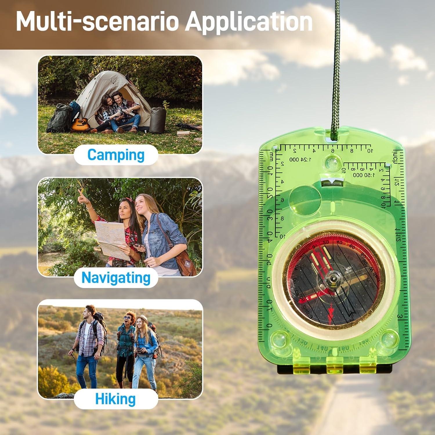 image:imageSportneer Compass Hiking Survival Compass with Mirror Orienteering Compass Boy Scout Compass for Kids Gifts Hiking Camping Backpacking Map NavigationGreen