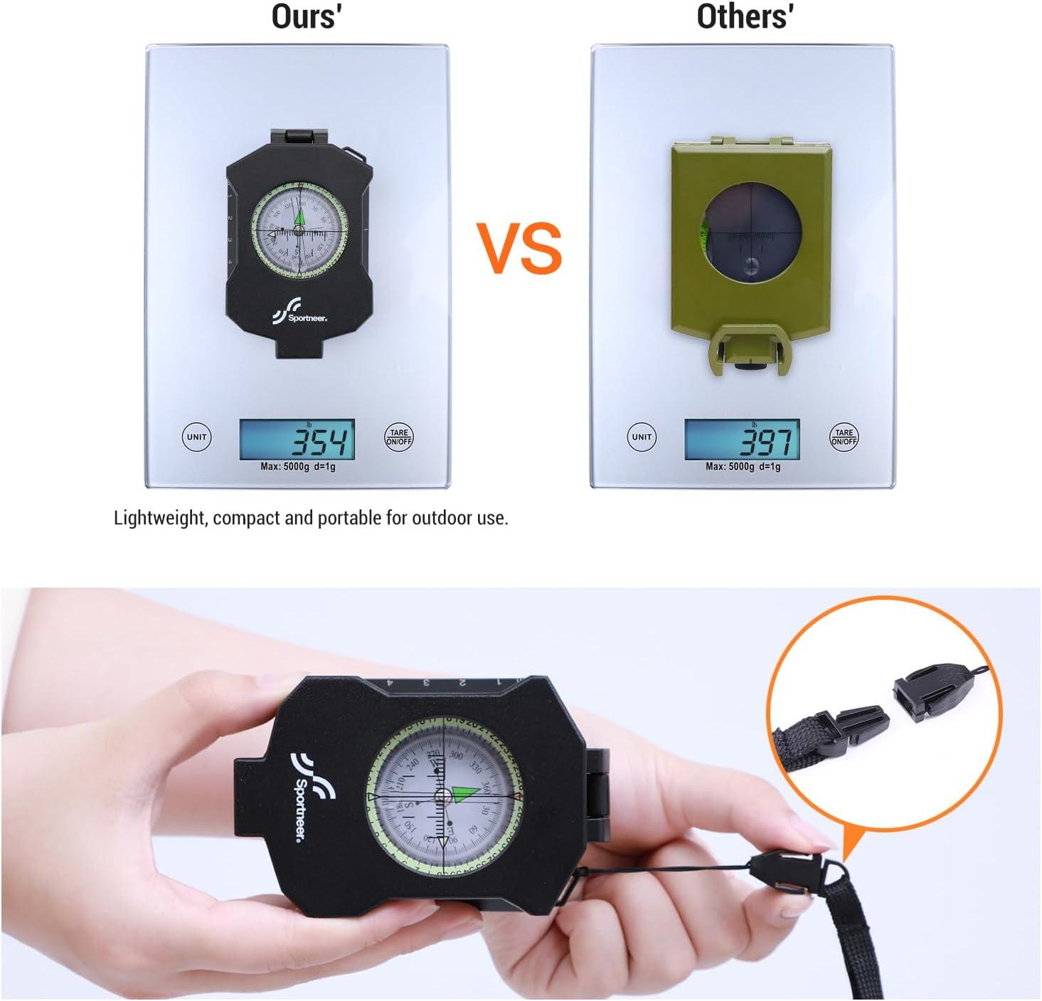 image:imageSportneer Compass Survival Hiking Military Waterproof Lensatic Compass with Inclinometer for Camping Hunting