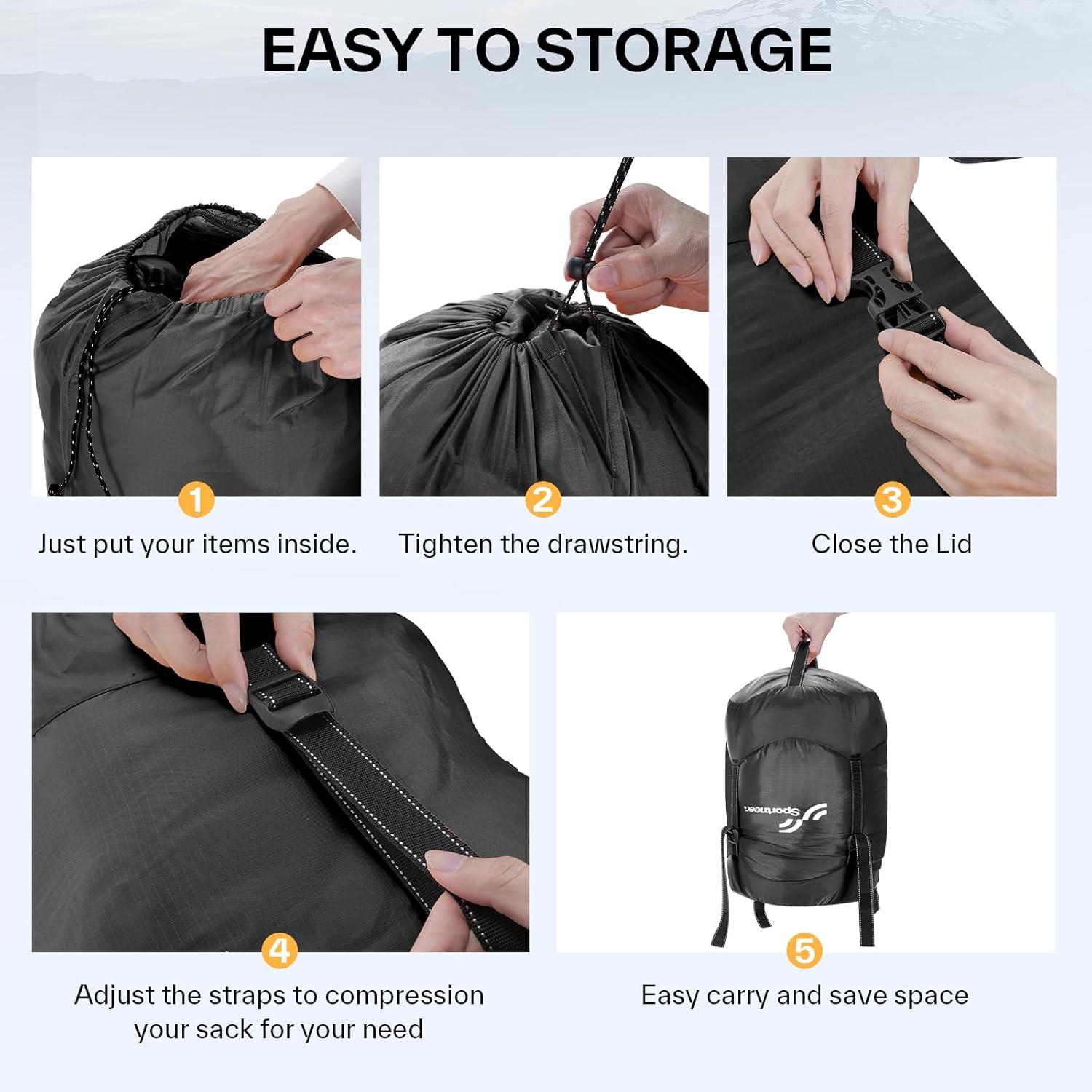 image:imageSportneer Compression Sack 13L20L40L50L Sleeping Bag Stuff Sack TearResistant Ultralight Sleeping Bag Compression SackSpace Saving Gear for Camping Hiking TravelBlack