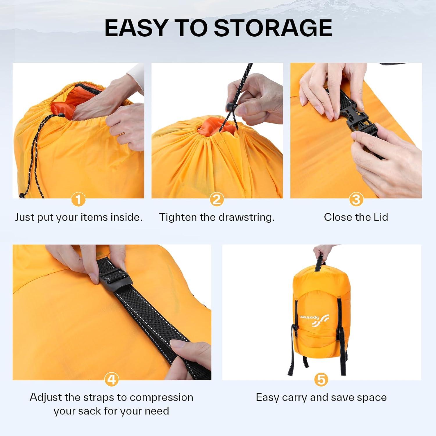 image:imageSportneer Compression Sack 13L20L40L50L Sleeping Bag Stuff Sack TearResistant Ultralight Sleeping Bag Compression SackSpace Saving Gear for Camping Hiking TravelOrange