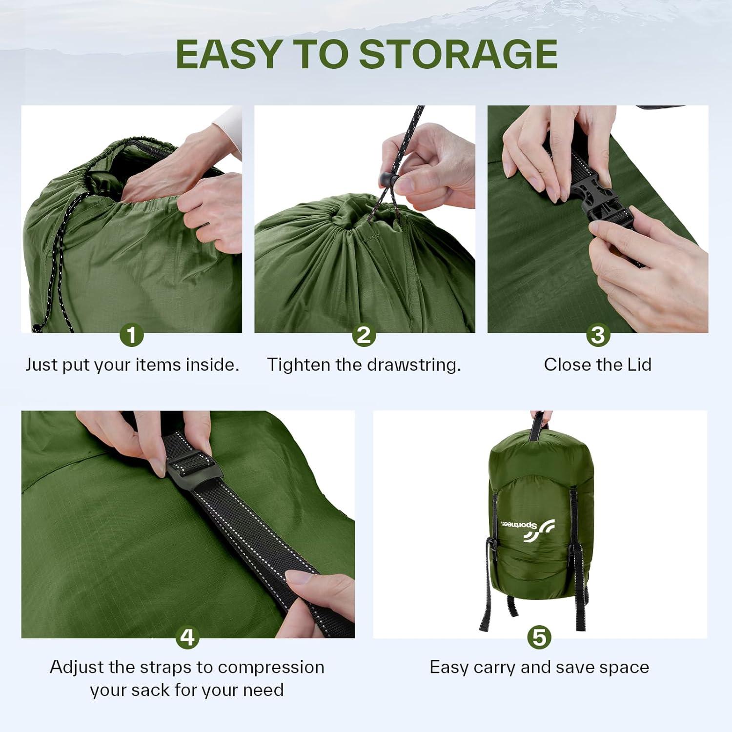 image:imageSportneer Compression Sack 13L20L40L50L Sleeping Bag Stuff Sack TearResistant Ultralight Sleeping Bag Compression SackSpace Saving Gear for Camping Hiking TravelArmy Green