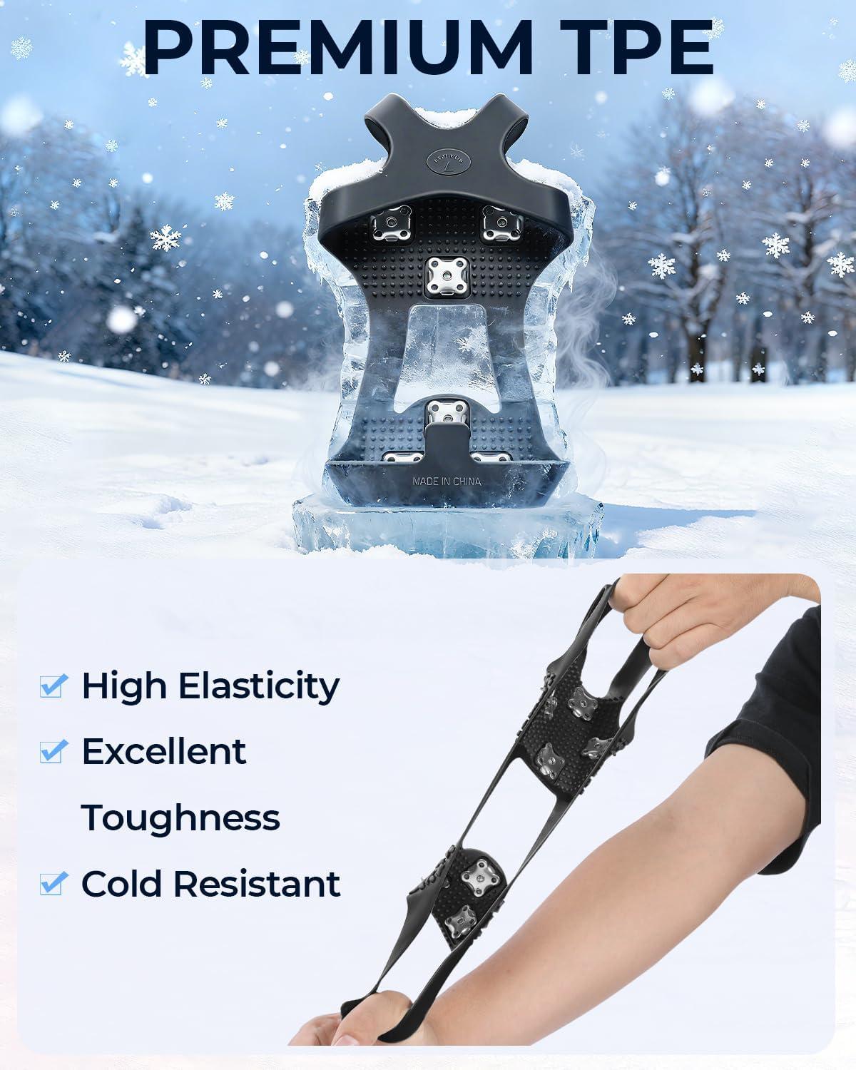image:imageSportneer Crampons Ice Cleats for Shoes and Boots with 28 Spikes Traction Slipon Stretch Footwear for Walking and Shoveling on Ice and Snow Lightweight for Women and MenBlack