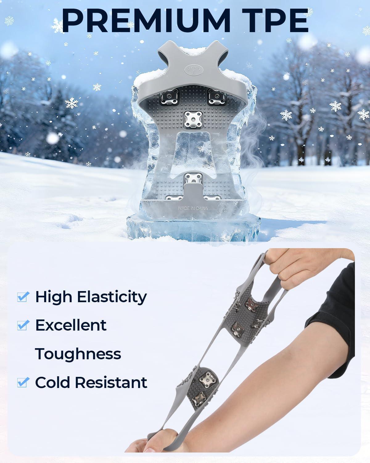 image:imageSportneer Crampons Ice Cleats for Shoes and Boots with 28 Spikes Traction Slipon Stretch Footwear for Walking and Shoveling on Ice and Snow Lightweight for Women and MenGrey