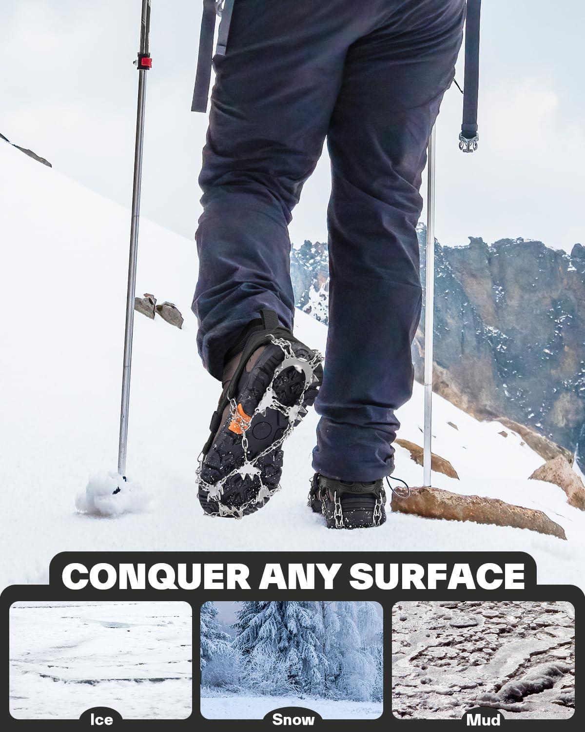 image:imageSportneer Crampons Ice Cleats for Shoes and Boots with 28 Spikes Traction Slipon Stretch Footwear for Walking and Shoveling on Ice and SnowBlack