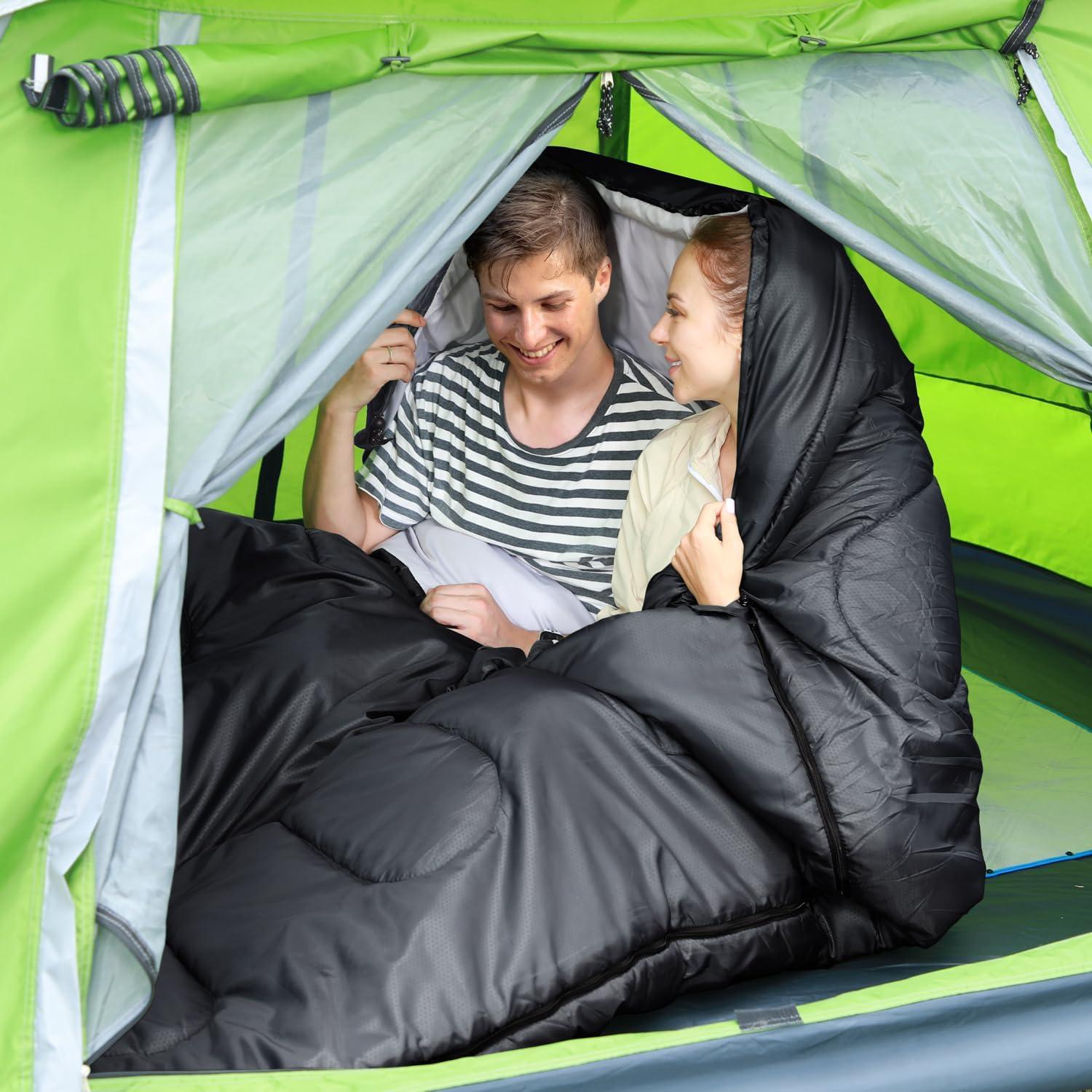 image:imageSportneer Double Sleeping Bag Queen Size 2 Person All Season for Warm amp Cold Weather Camping Sleeping Bag with 2 Pillows Waterproof Lightweight Large Size 866 x 59Black
